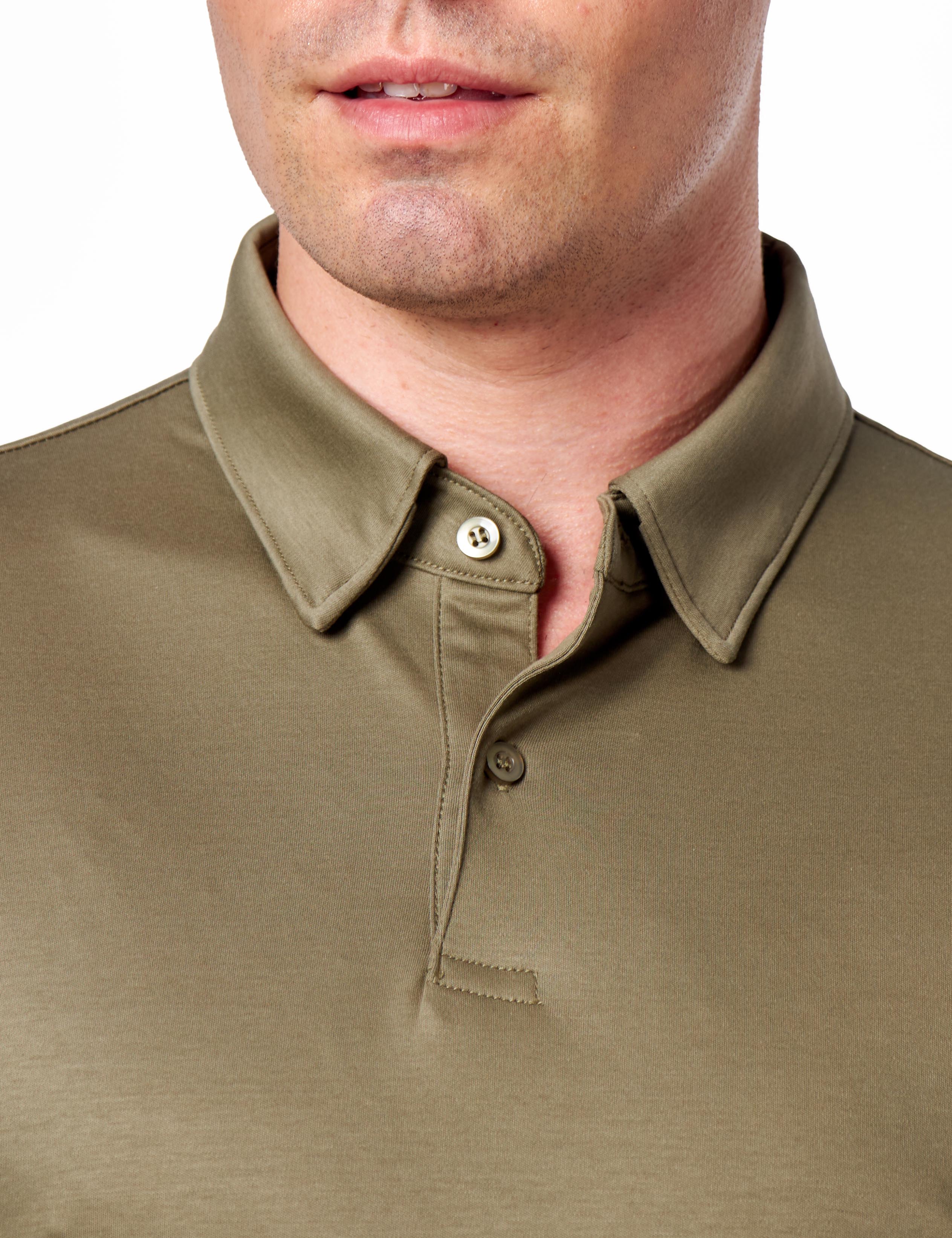 Mercerised Cotton Khaki Polo T Shirt Short Sleeve