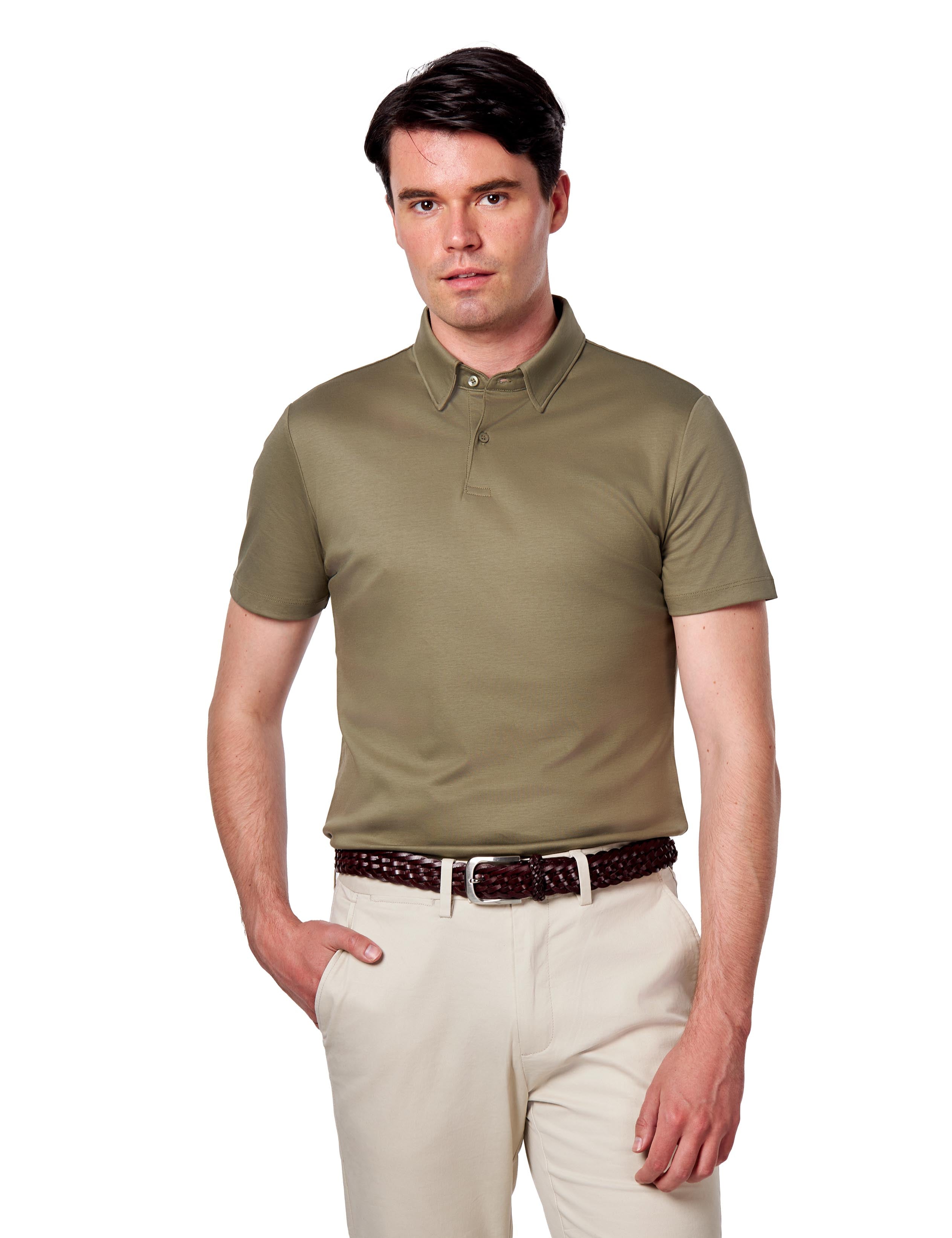 Mercerised Cotton Khaki Polo T Shirt Short Sleeve