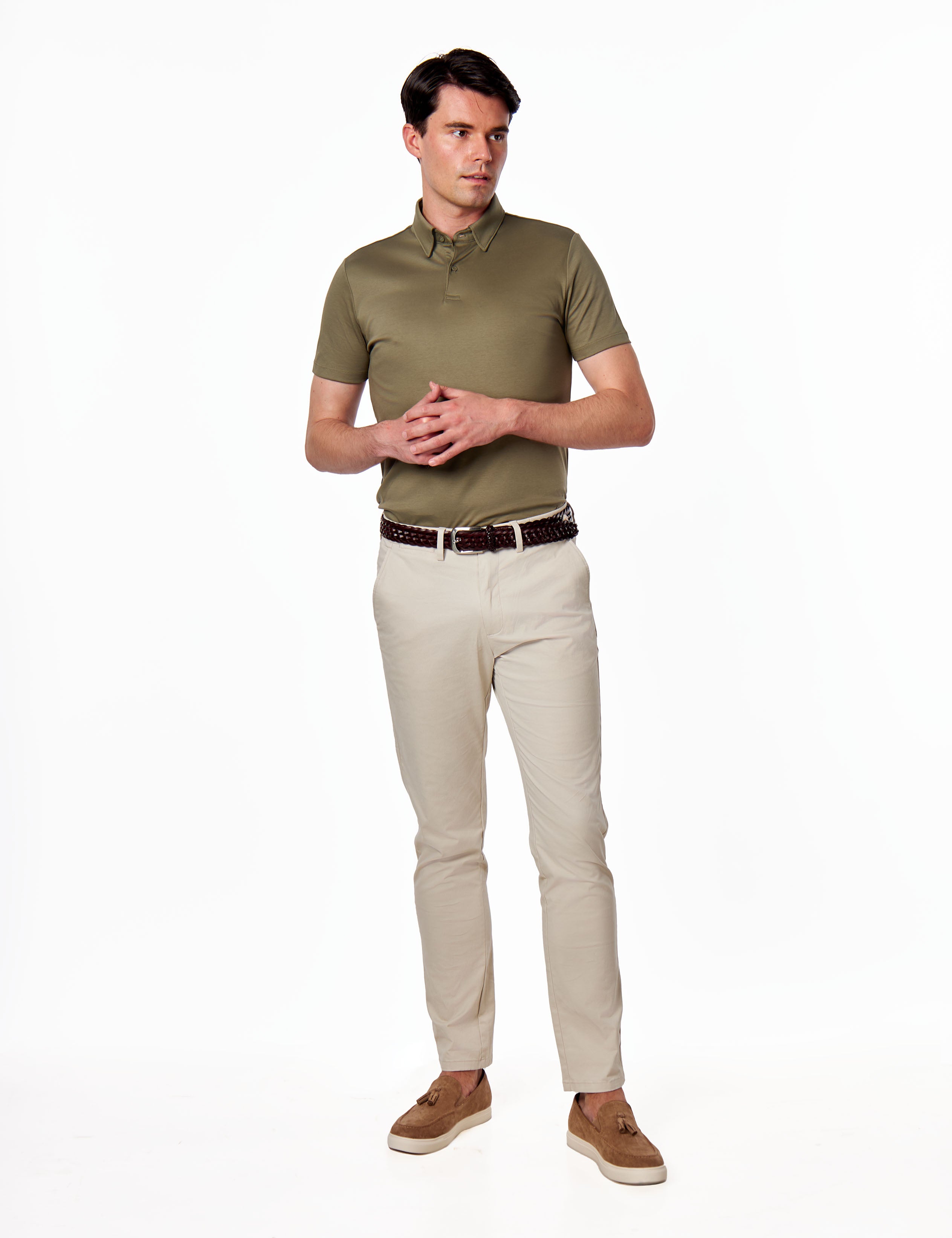 Mercerised Cotton Khaki Polo T Shirt Short Sleeve