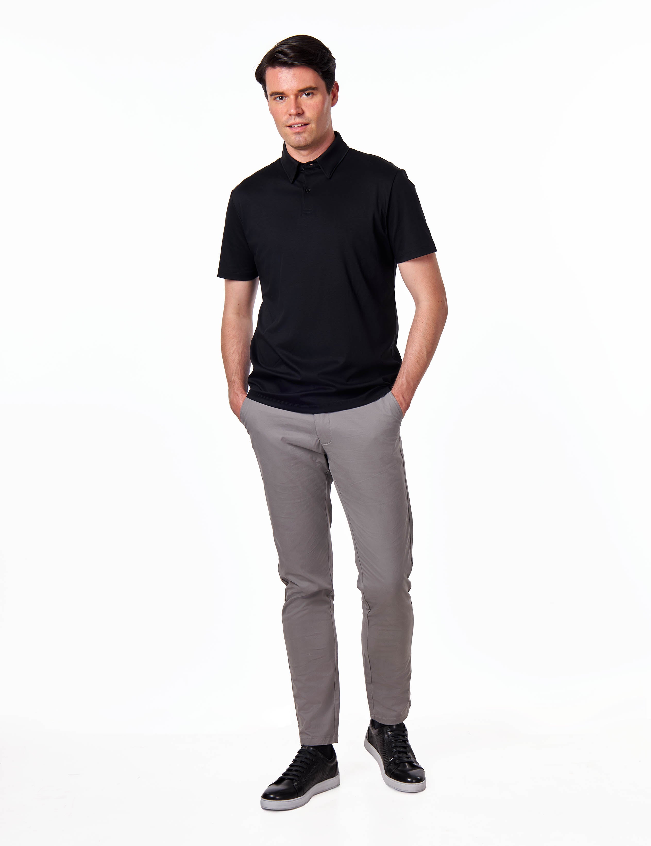 Mercerised Cotton Black Polo T Shirt Short Sleeve