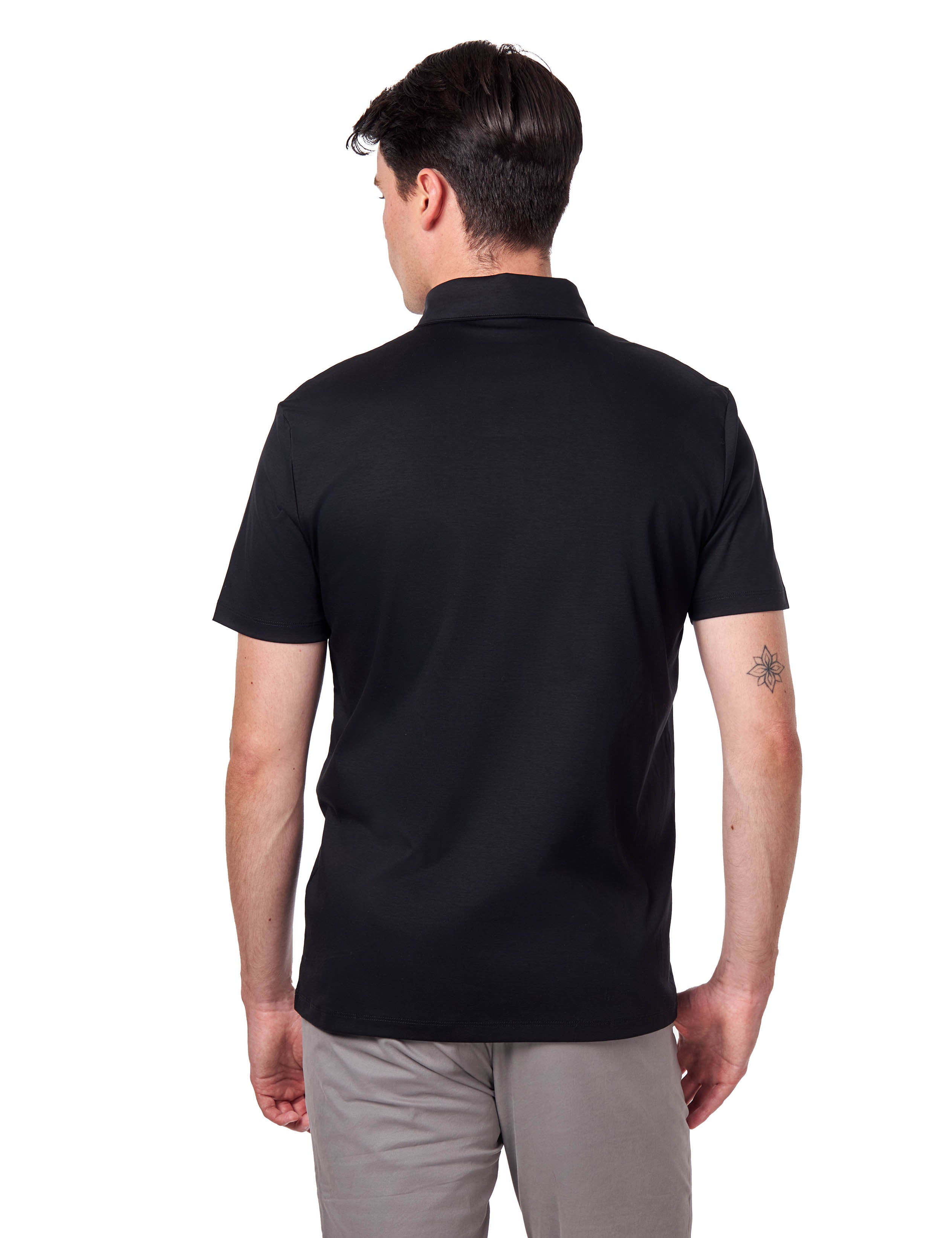 Mercerised Cotton Black Polo T Shirt Short Sleeve