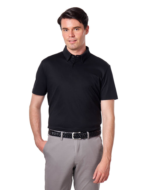 Mercerised Cotton Black Polo T Shirt Short Sleeve