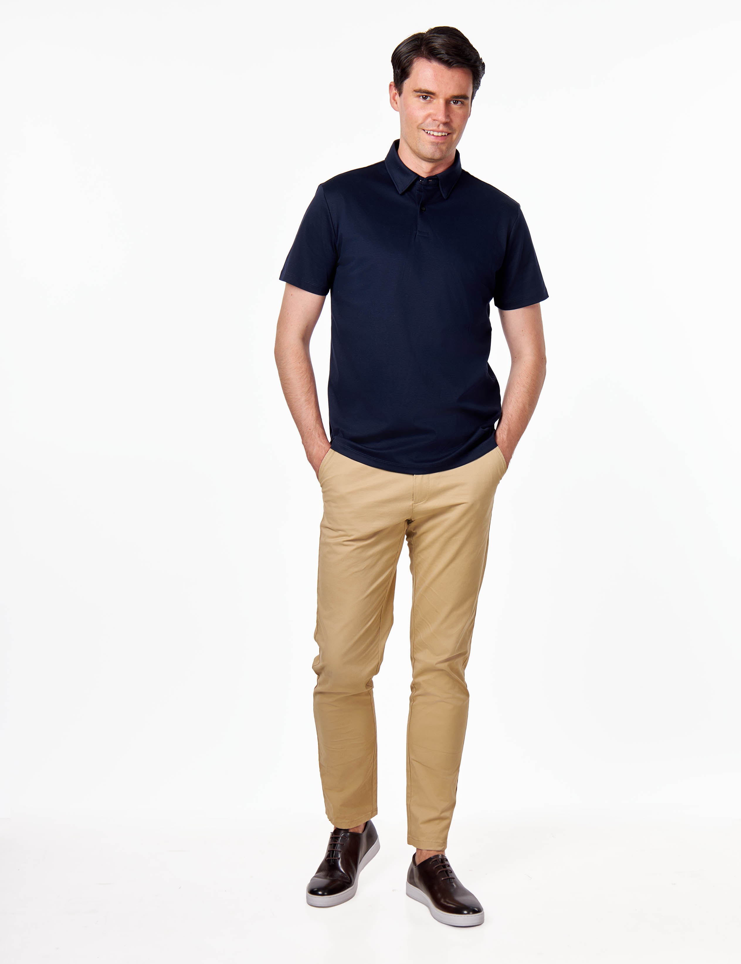 Mercerised Cotton Navy Polo T Shirt Short Sleeve