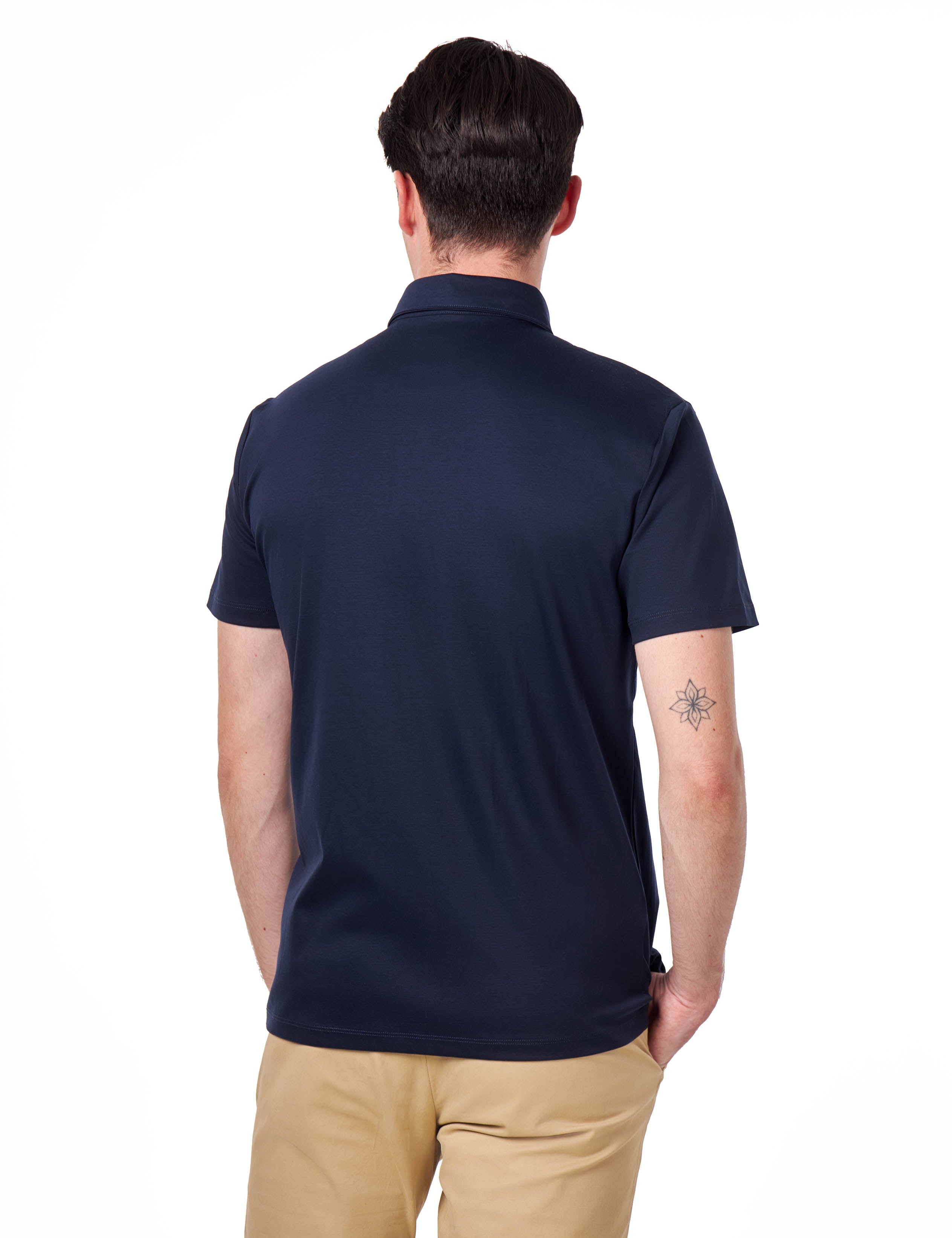 Mercerised Cotton Navy Polo T Shirt Short Sleeve