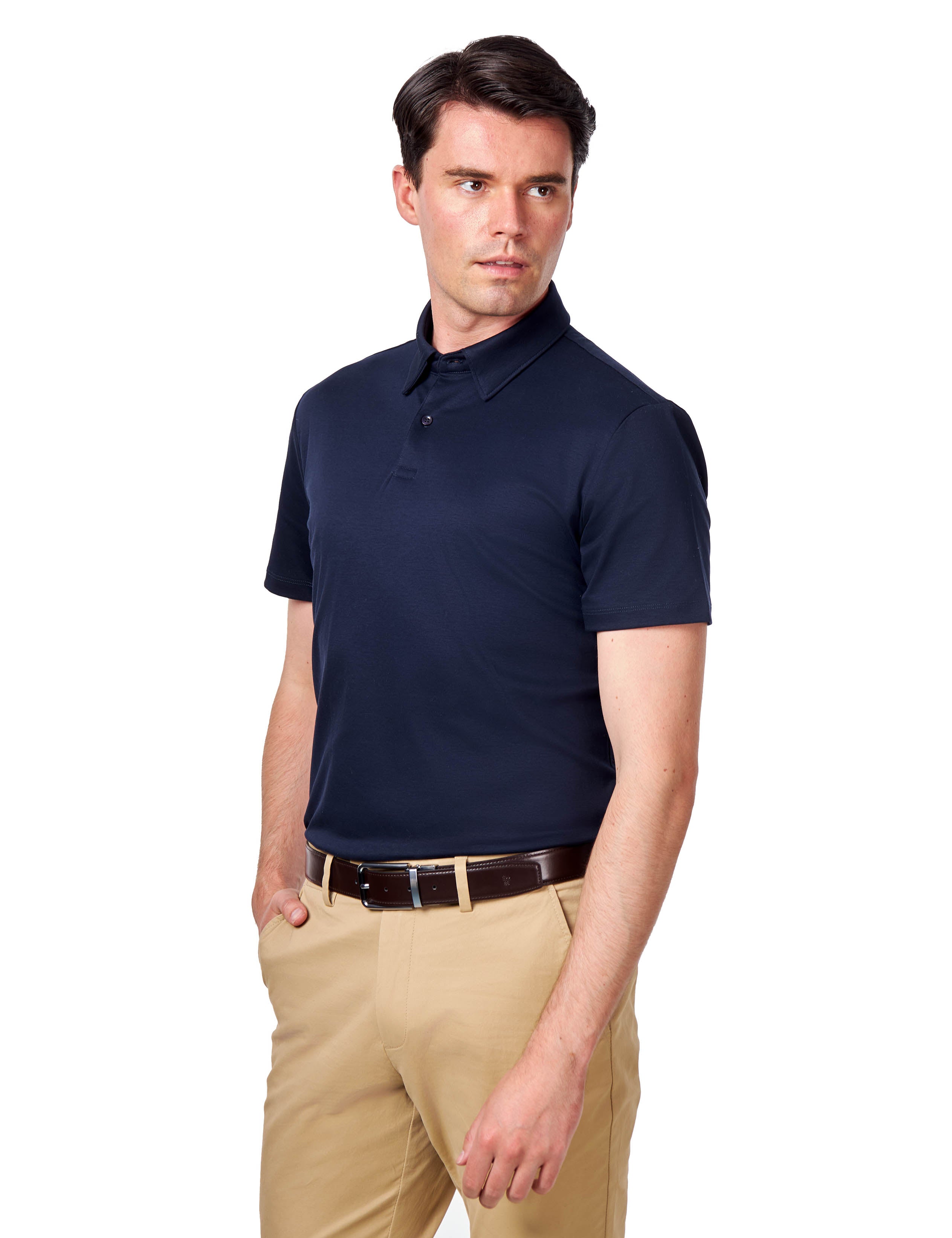 Mercerised Cotton Navy Polo T Shirt Short Sleeve