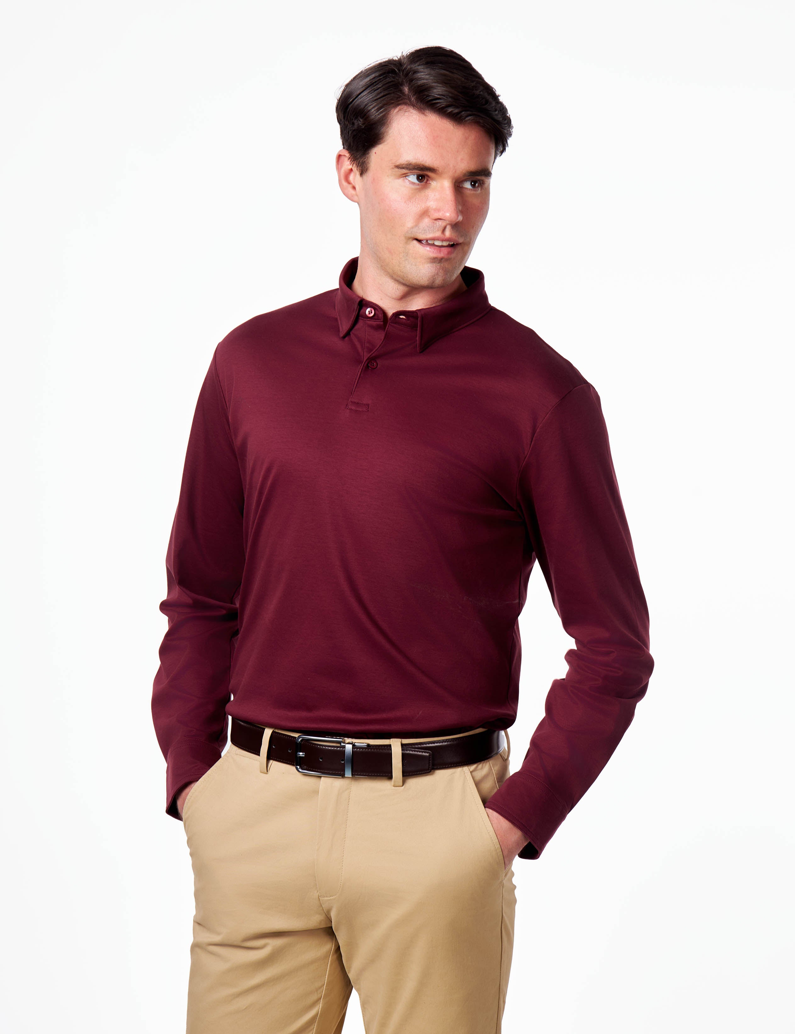 Mercerised Cotton Maroon Polo Shirt Long Sleeve