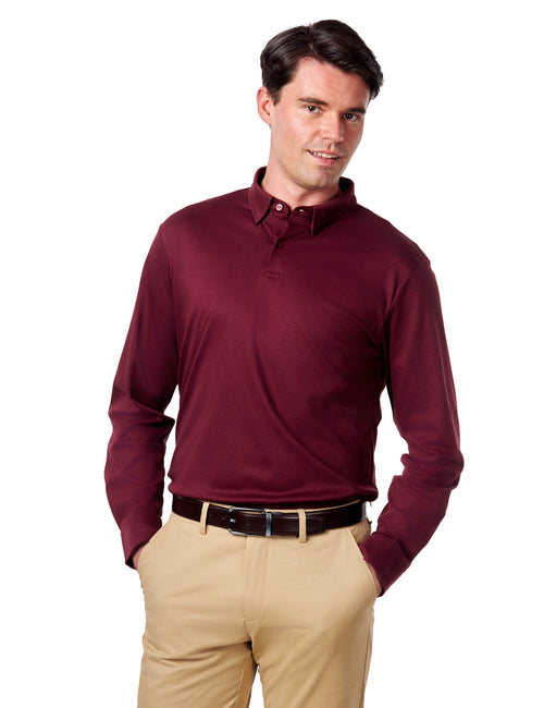 Mercerised Cotton Maroon Polo Shirt Long Sleeve