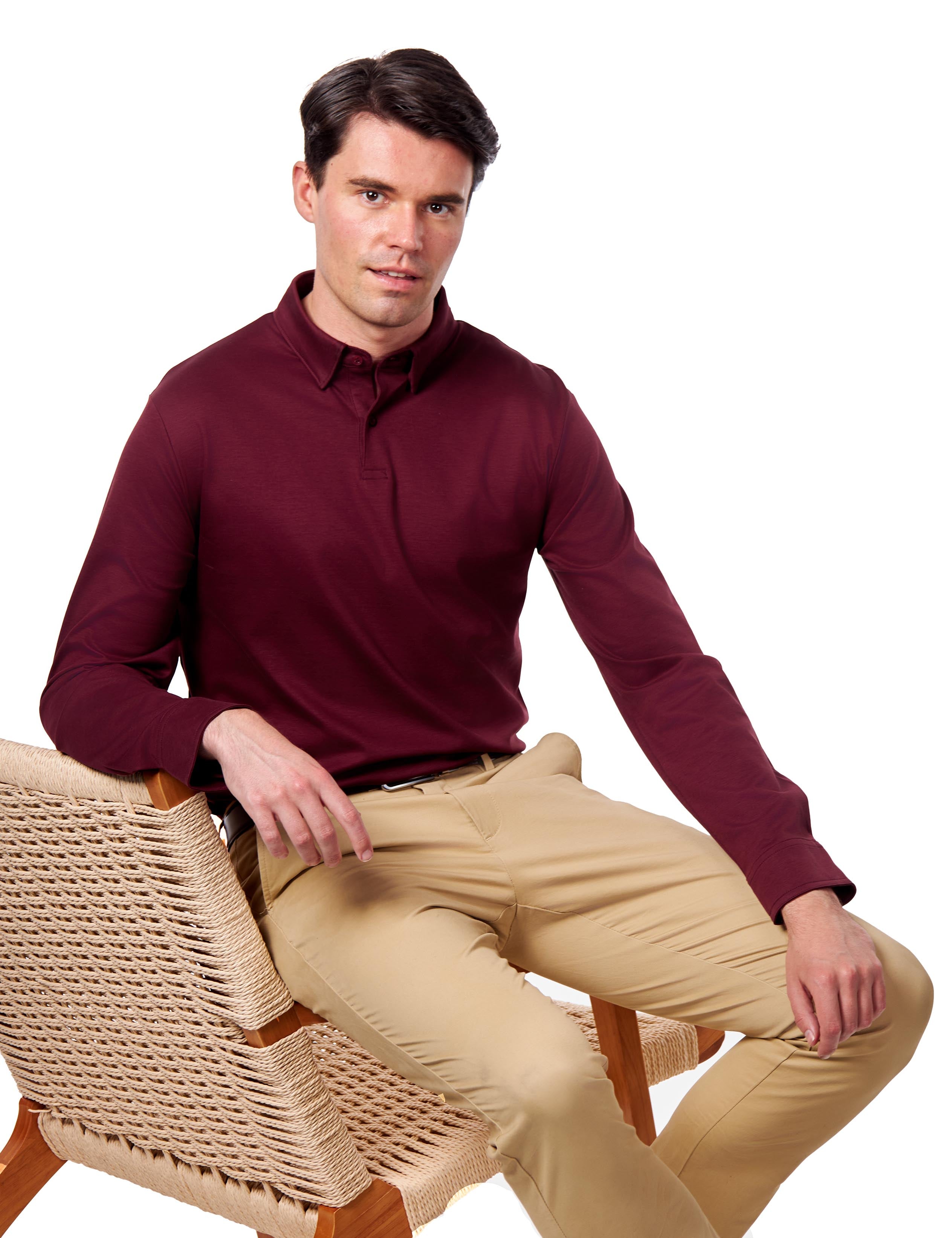 Mercerised Cotton Maroon Polo Shirt Long Sleeve