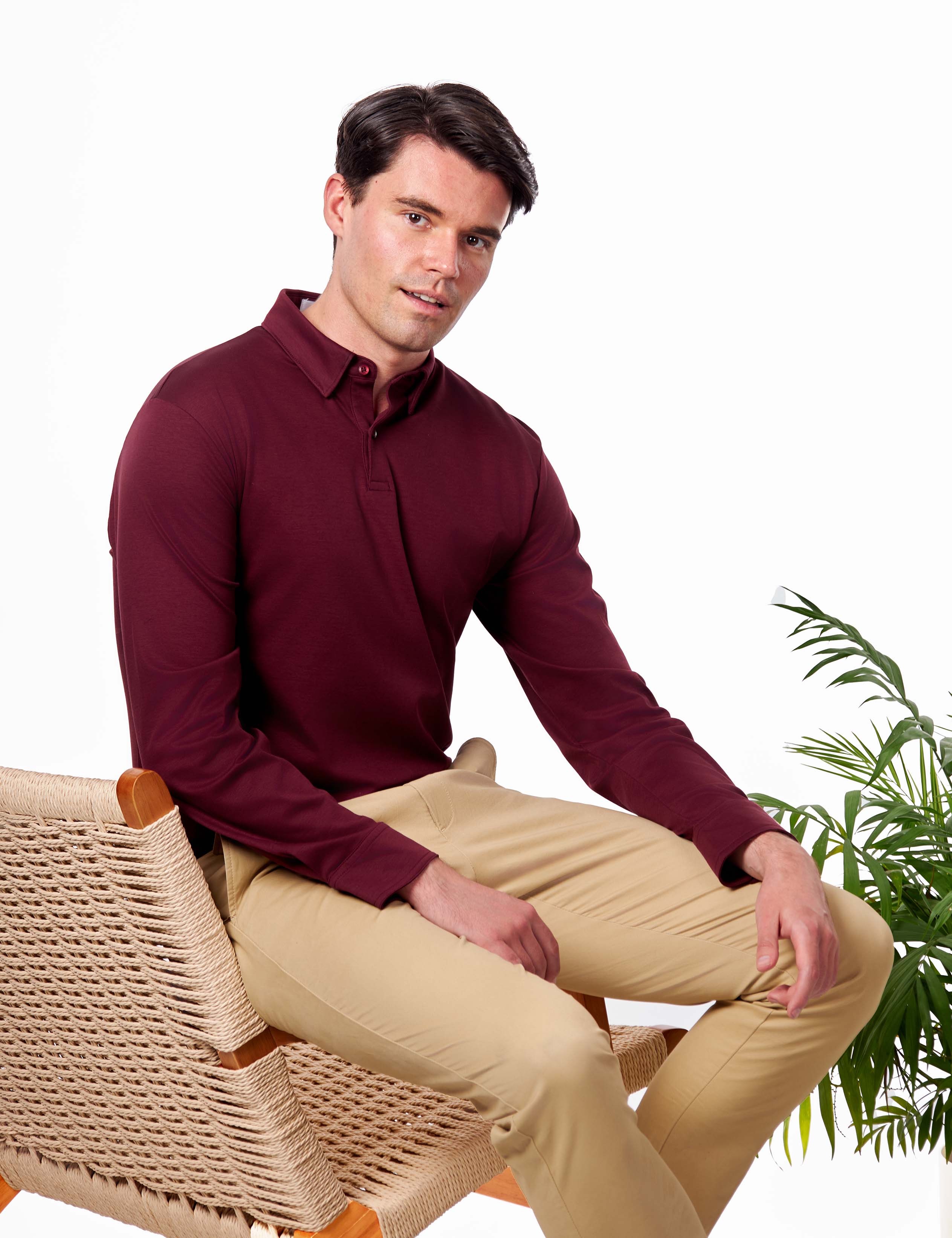Mercerised Cotton Maroon Polo Shirt Long Sleeve