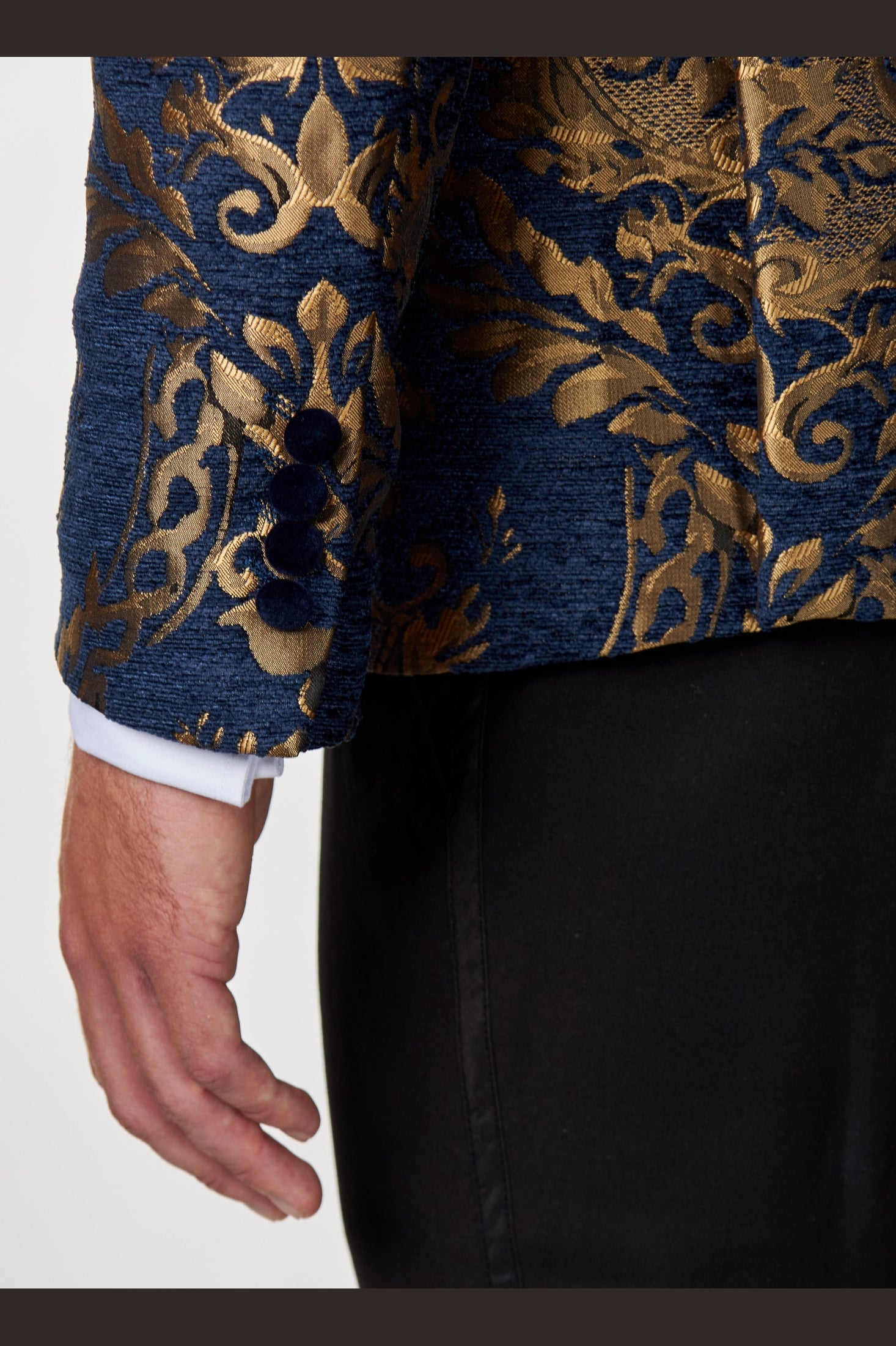 GLEN - Gold Brocade on Navy Jacquard Double Breasted Jacket