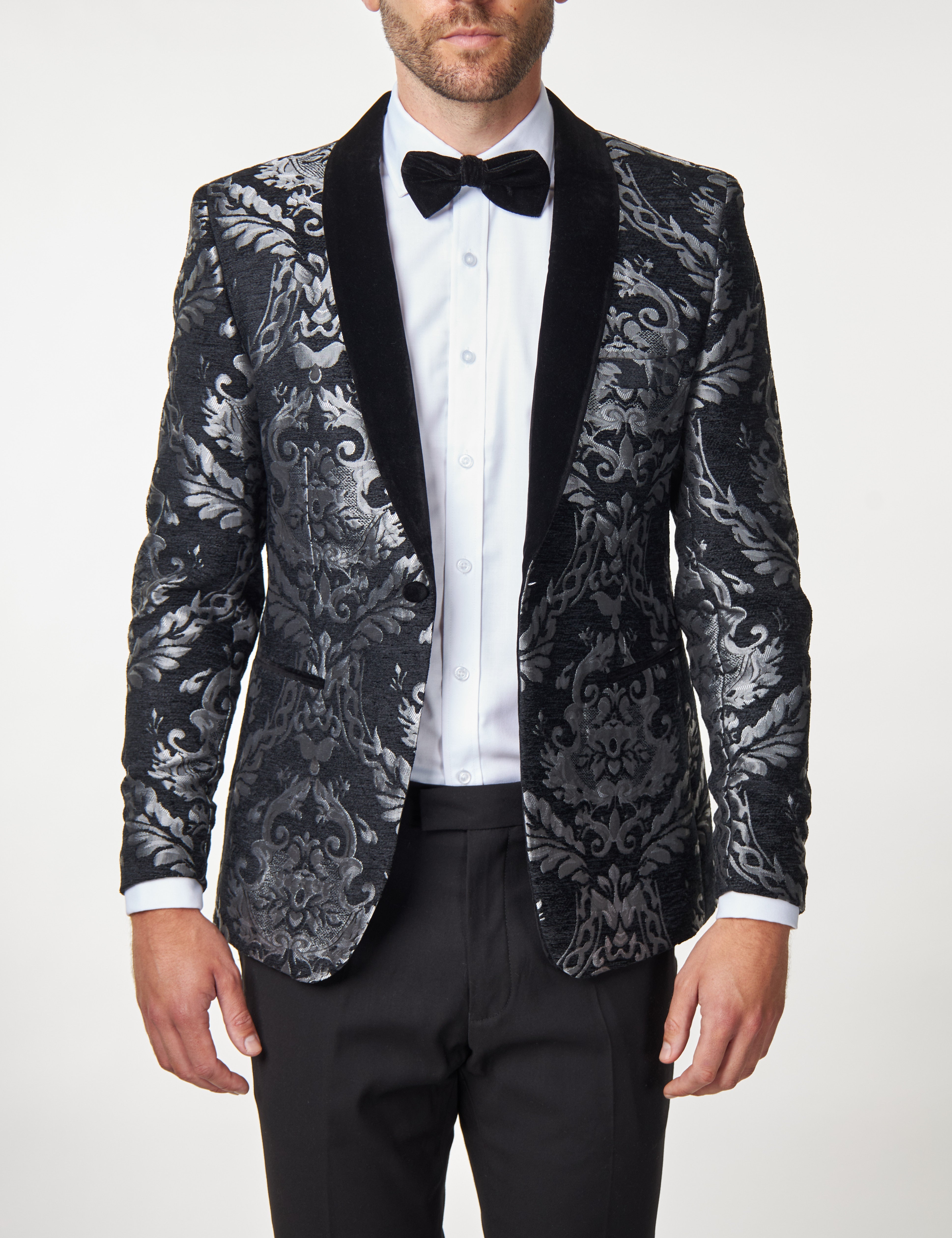GLEN - GREY FLORAL FOLIAGE VELVET JACQUARD JACKET