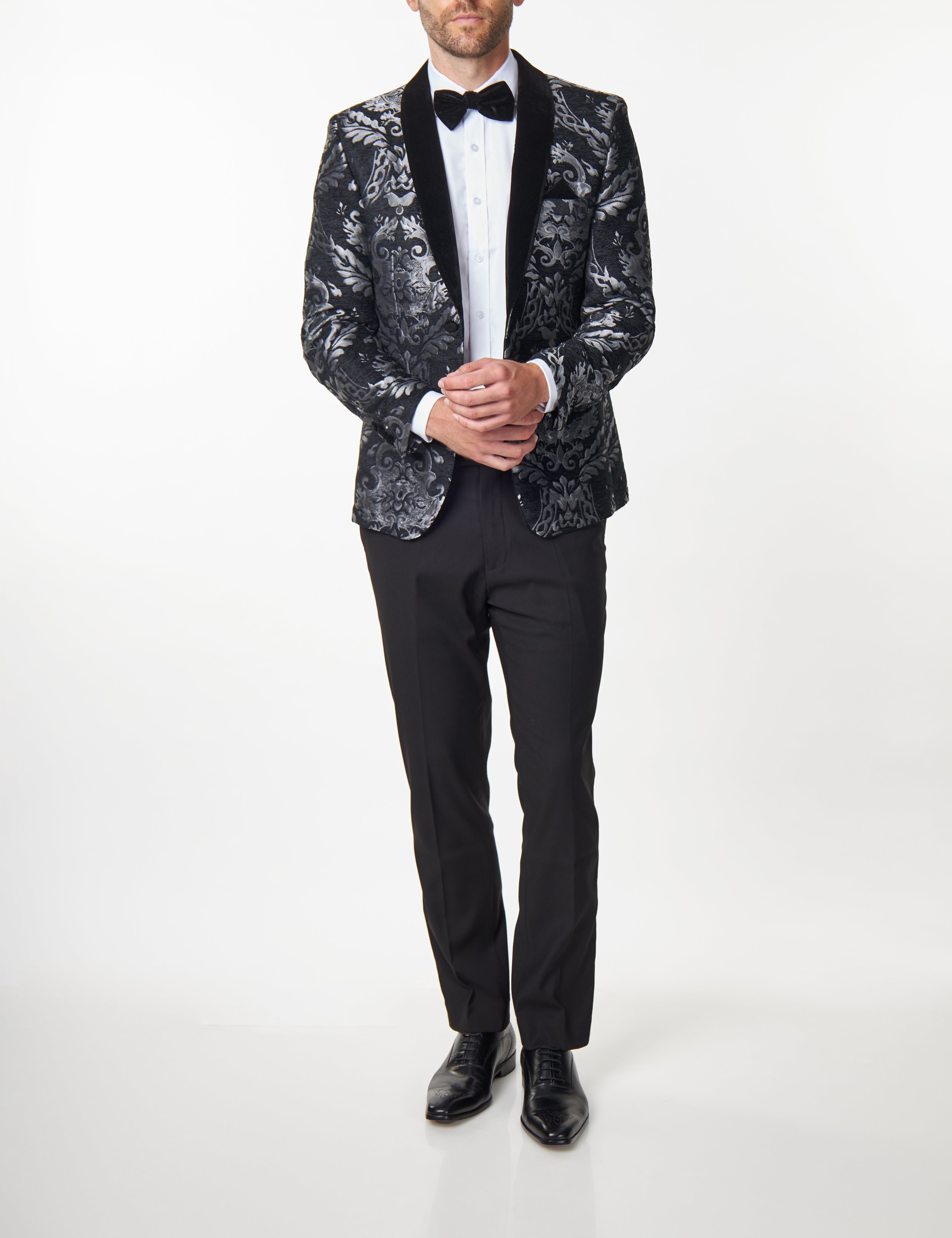 GLEN - GREY FLORAL FOLIAGE VELVET JACQUARD JACKET