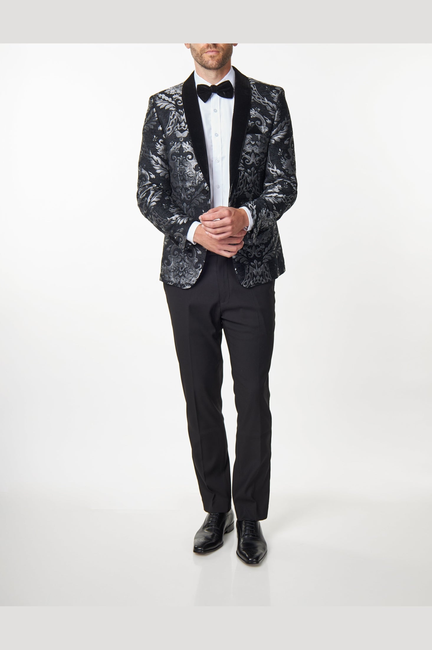 GLEN - GREY FLORAL FOLIAGE VELVET JACQUARD JACKET