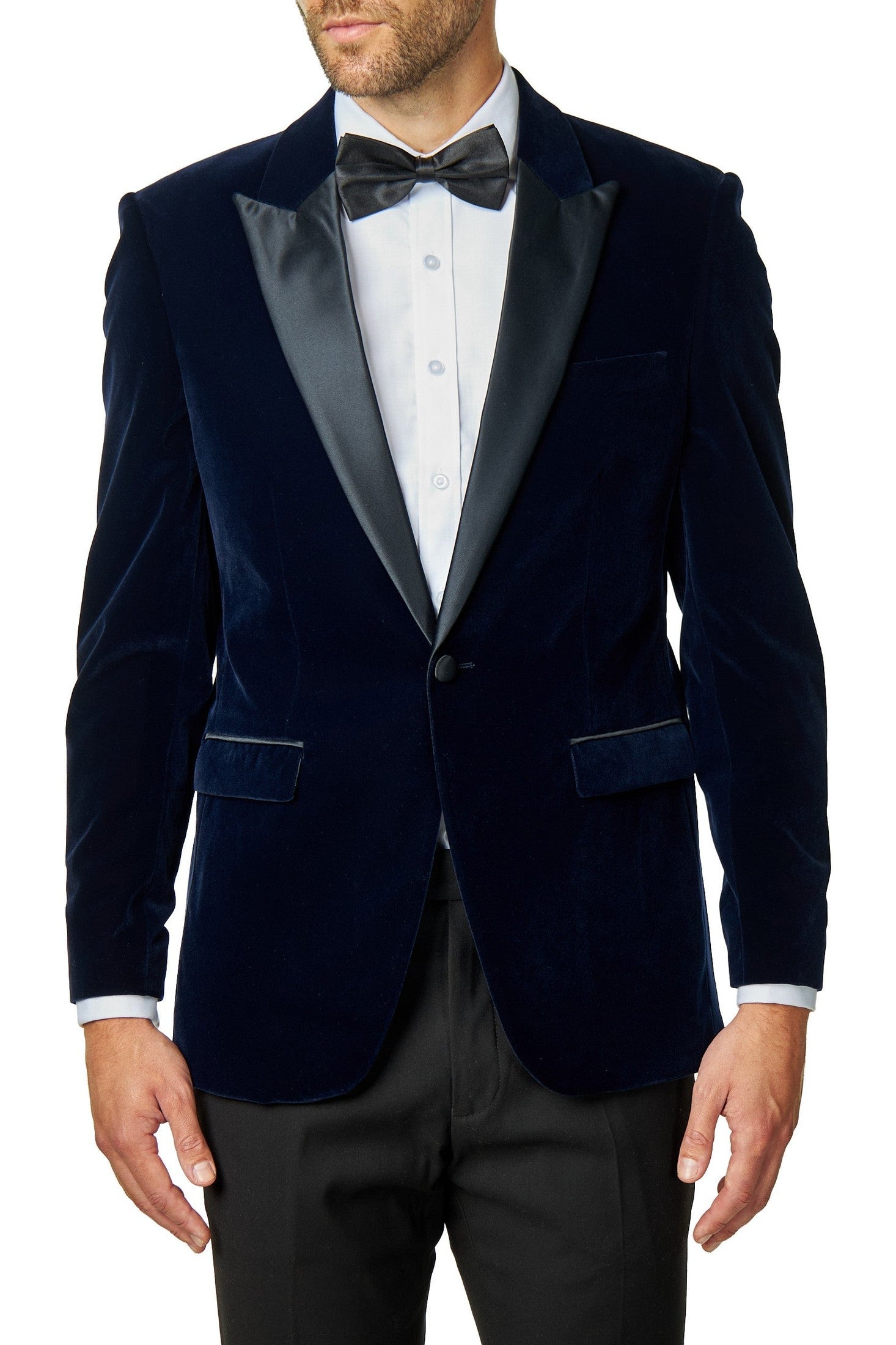 DINNER GARY – NAVY SOFT VELVET TUXEDO JACKET