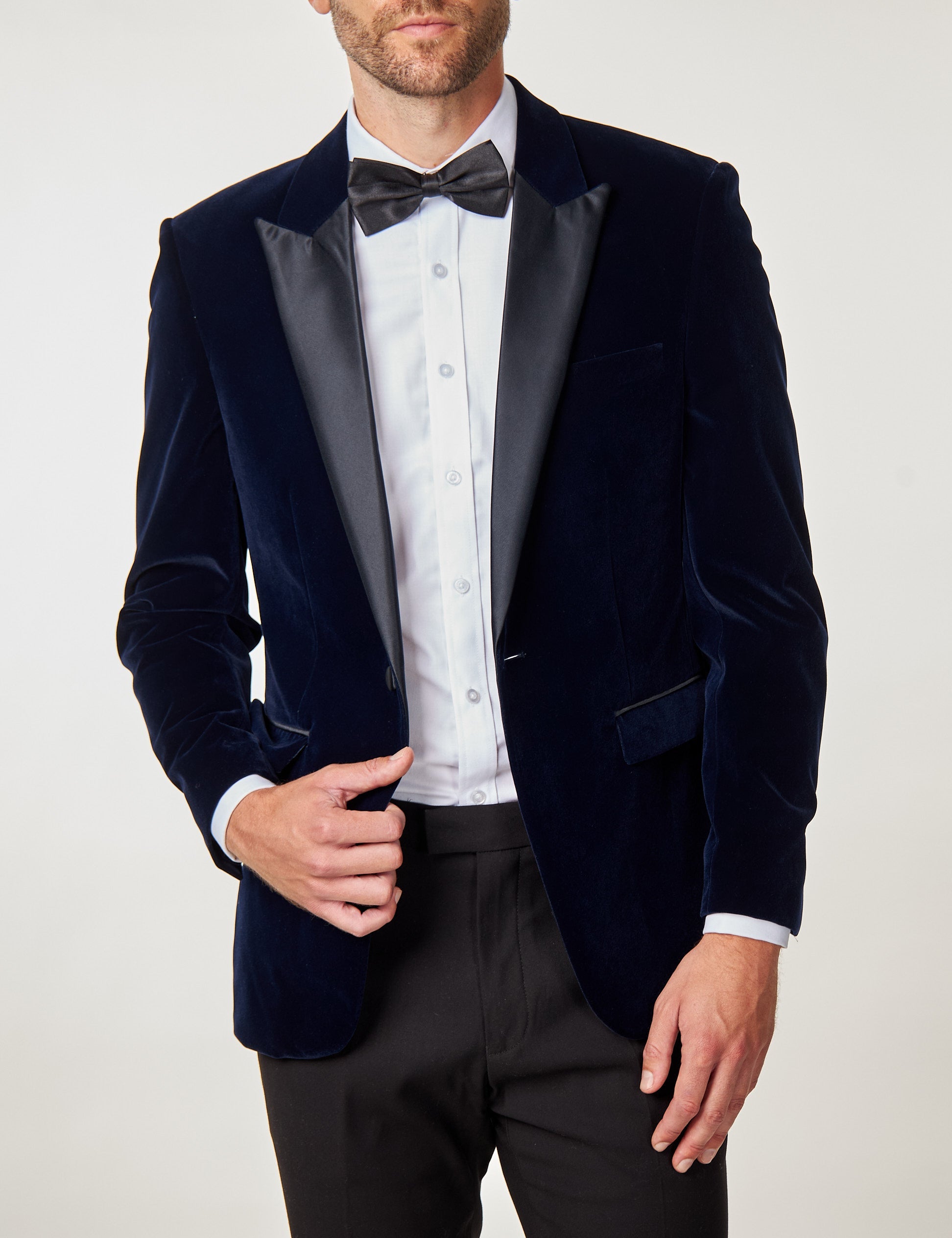 DINNER GARY – NAVY SOFT VELVET TUXEDO JACKET