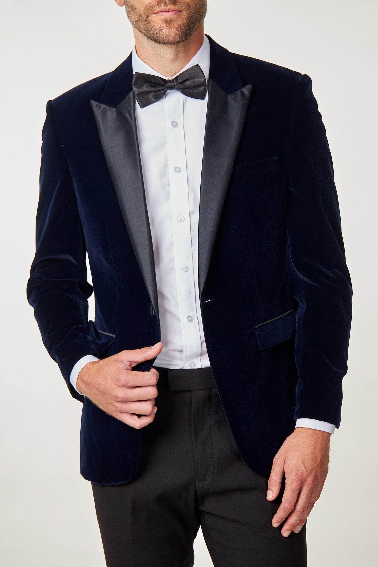 DINNER GARY – NAVY SOFT VELVET TUXEDO JACKET
