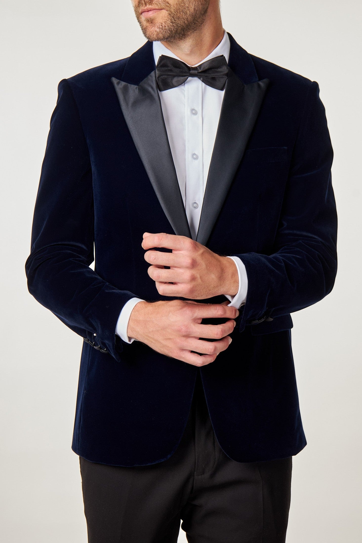 DINNER GARY – NAVY SOFT VELVET TUXEDO JACKET