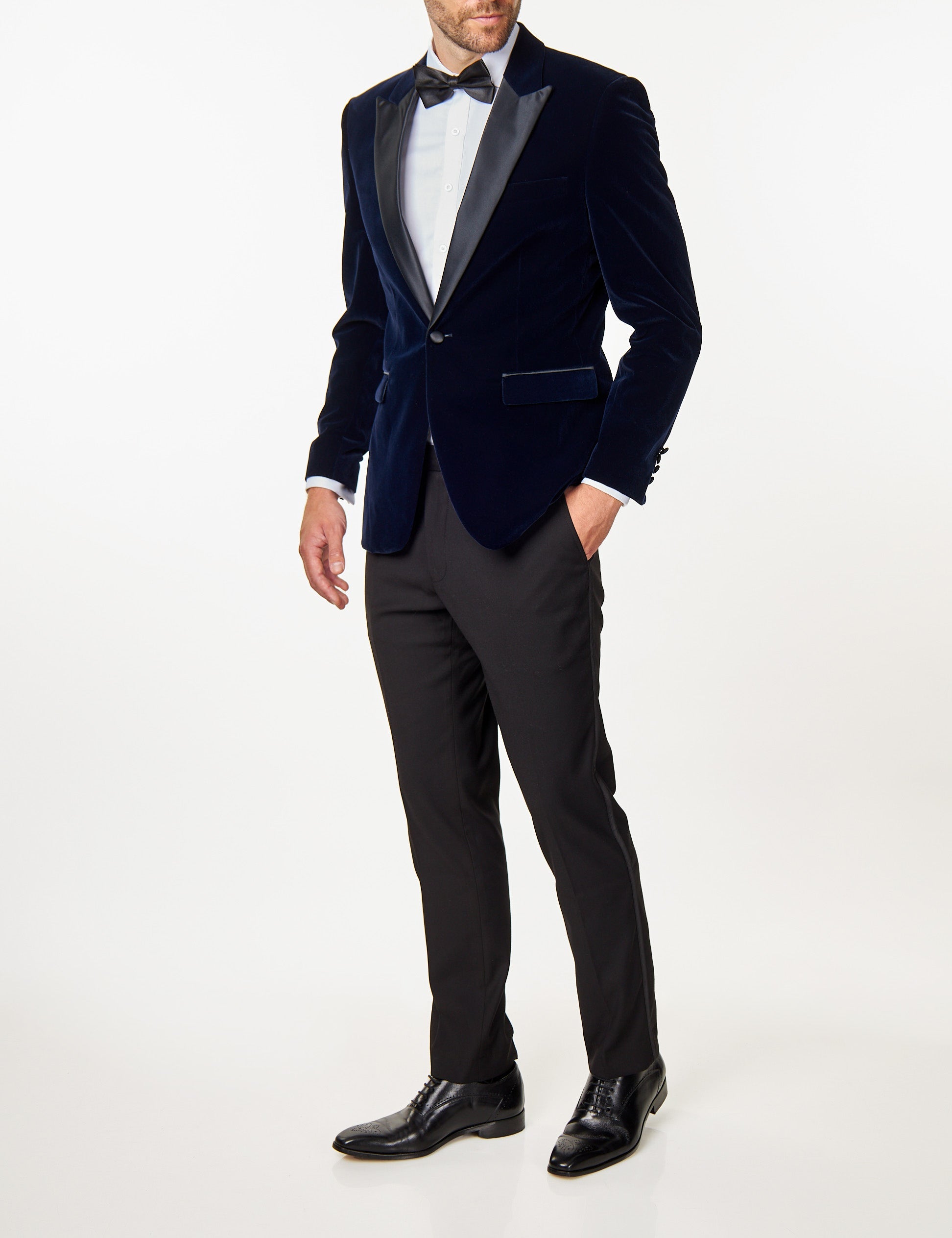 DINNER GARY – NAVY SOFT VELVET TUXEDO JACKET