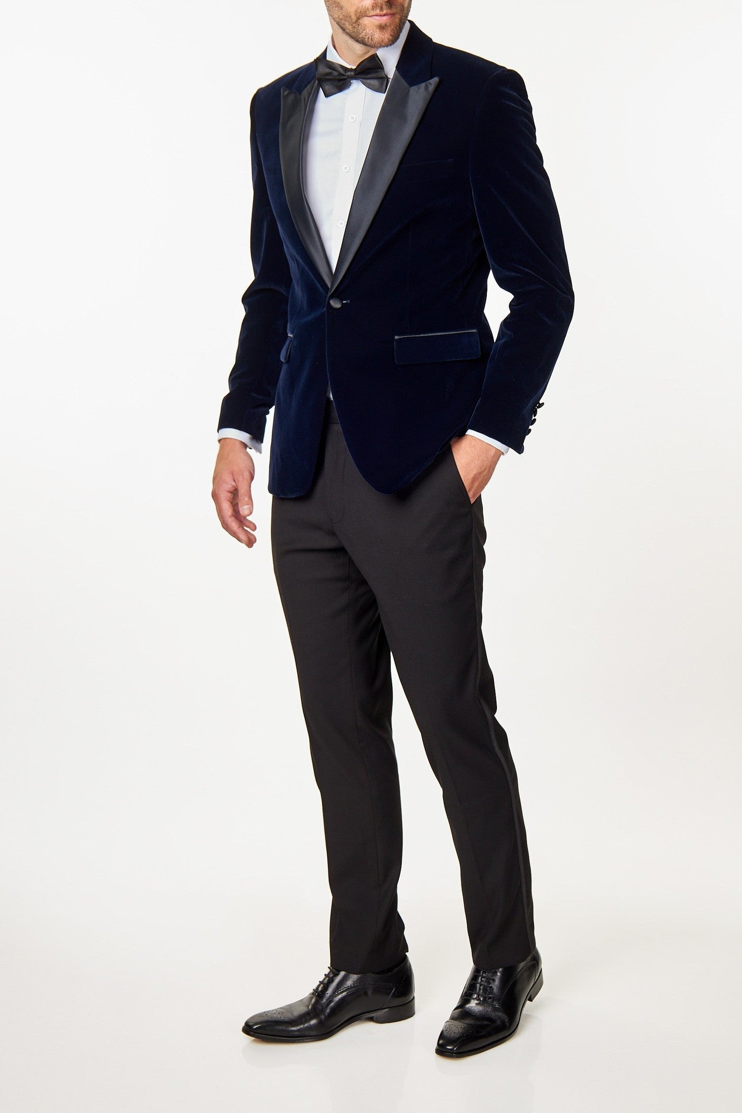 DINNER GARY – NAVY SOFT VELVET TUXEDO JACKET