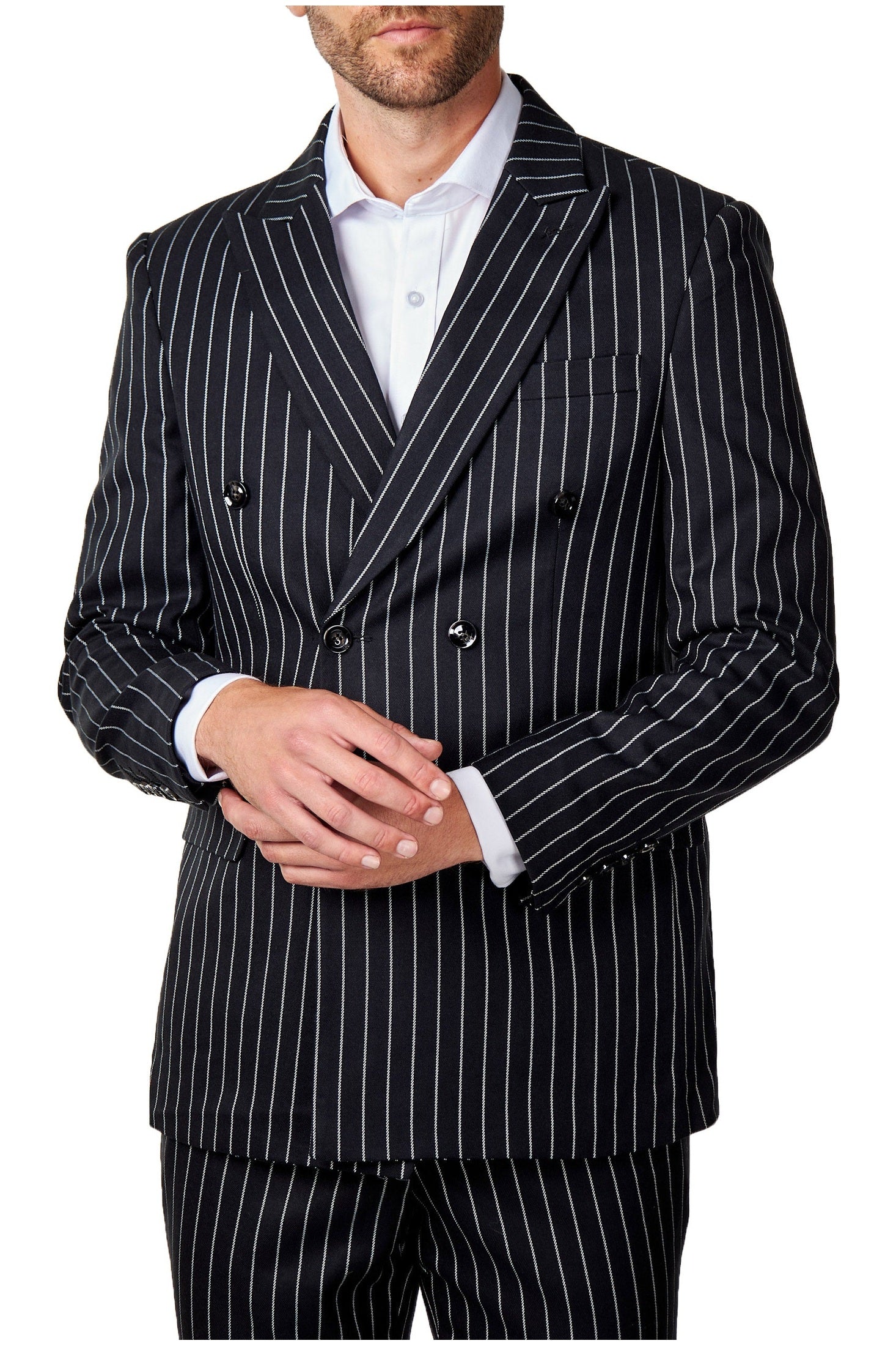 ALFRED - BLACK DOUBLE BREASTED PINSTRIPE BLAZER