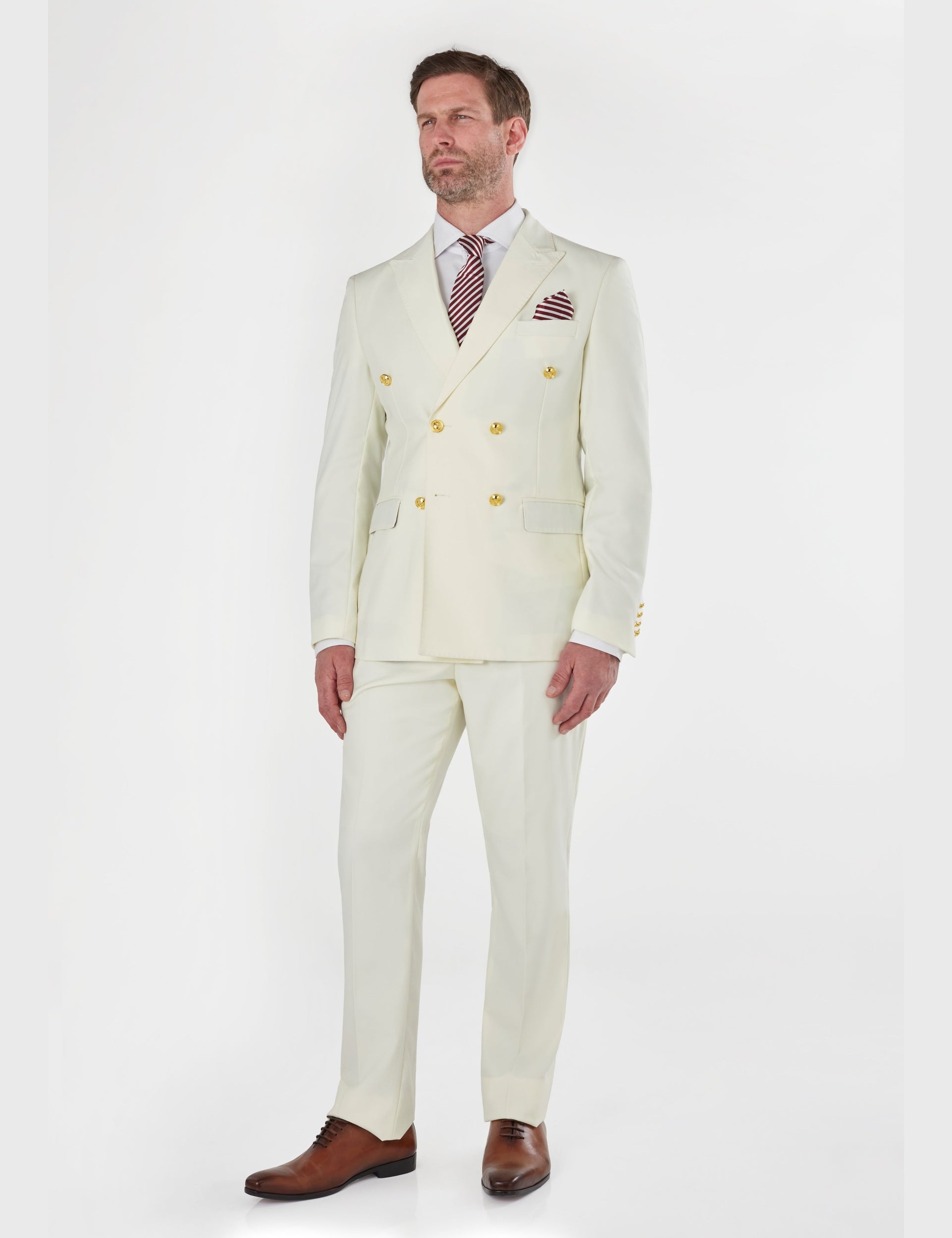 CREAM DOUBLE BREASTED TAILORED SUIT GOLD BUTTONS