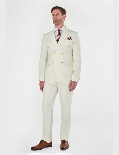 CREAM DOUBLE BREASTED TAILORED SUIT GOLD BUTTONS