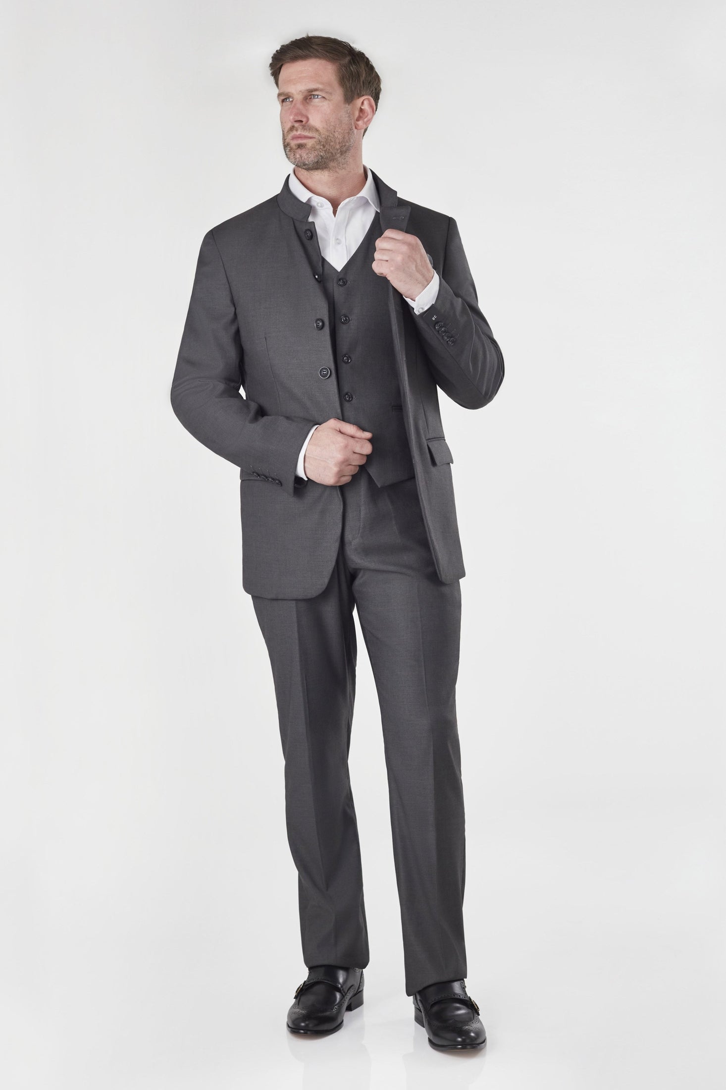 CHINESE GRANDAD COLLAR GREY JACKET