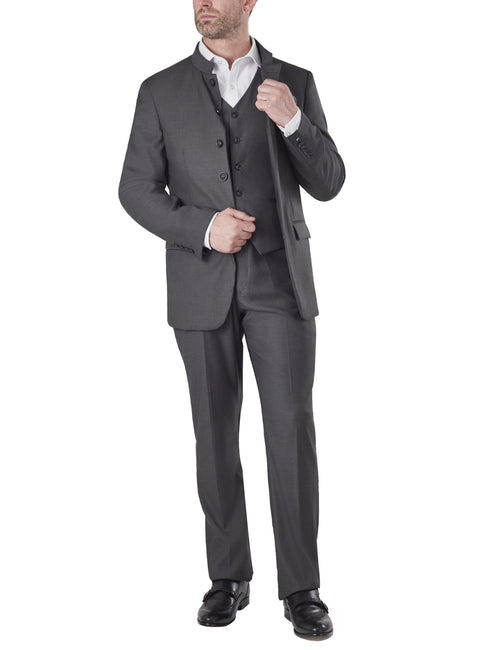 Grauer Nehru-Jackenanzug mit chinesischem Grandad-Kragen