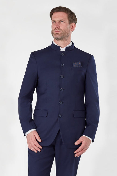 VESTE ET GILET BLEU MARINE COL GRAND-PÈRE CHINOIS