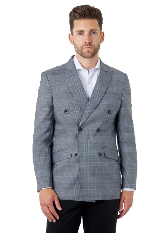EKON – Grey Prince of Wales Check Double Breasted Suit Jacket