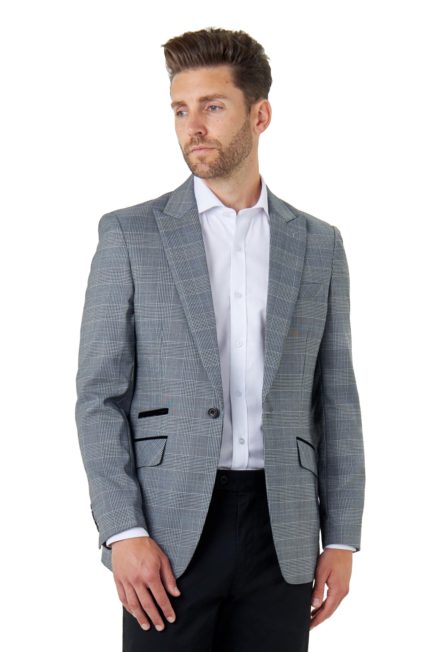 Mens Grey Price of Wales Check Tailored Fit Suit Jacket Blazer