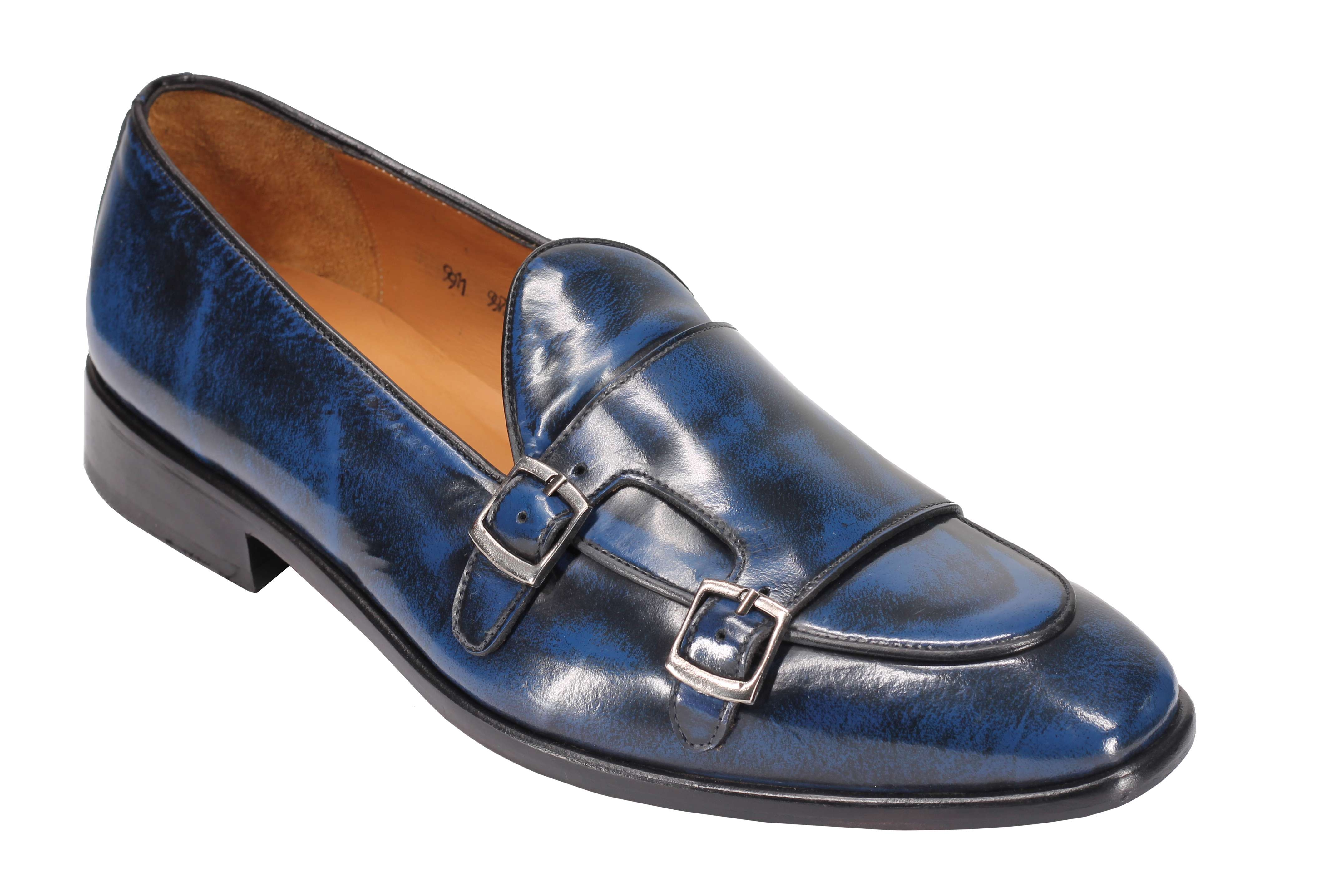 Blue Patent Leather Double Monk Shoes