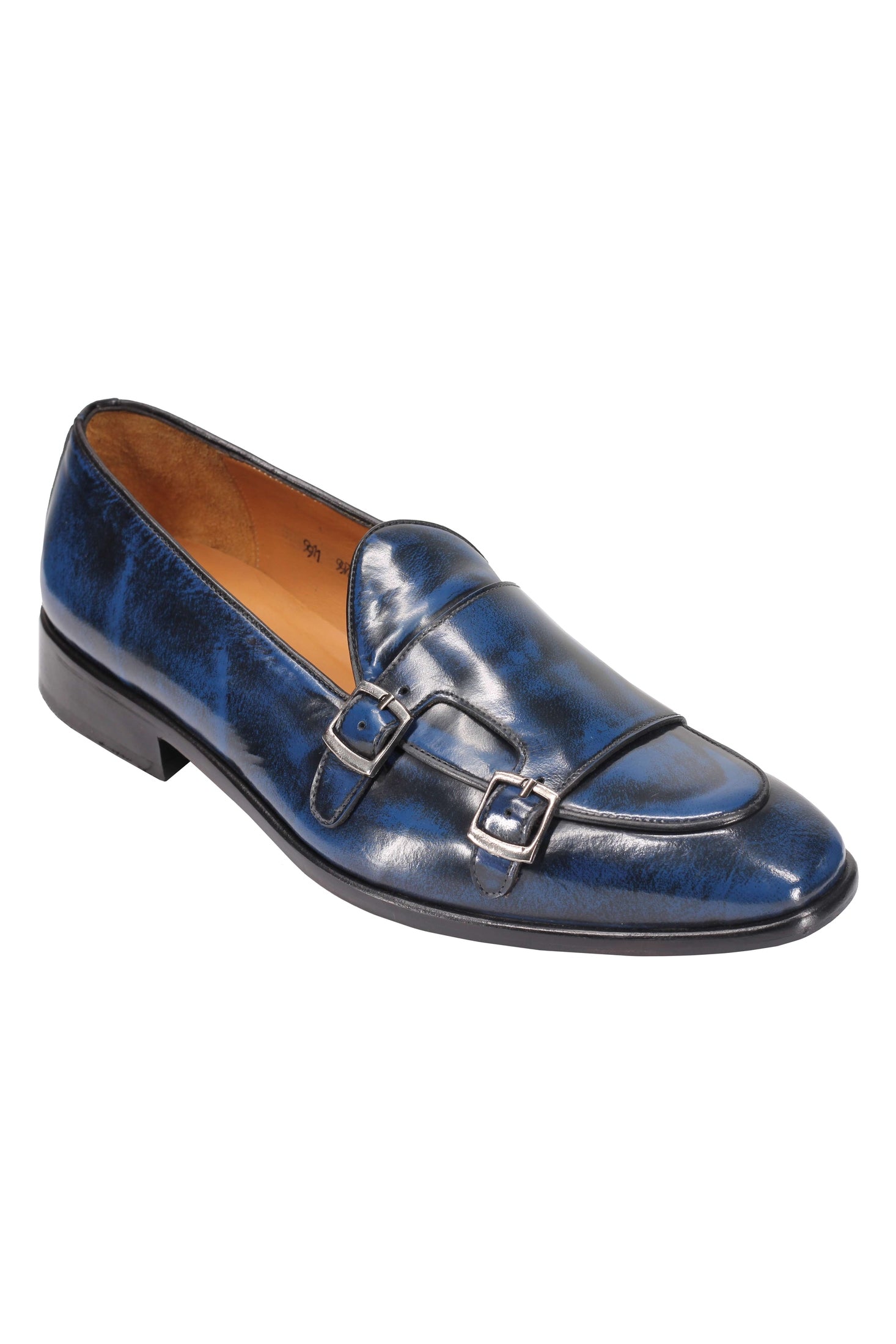 Blue Patent Leather Double Monk Shoes