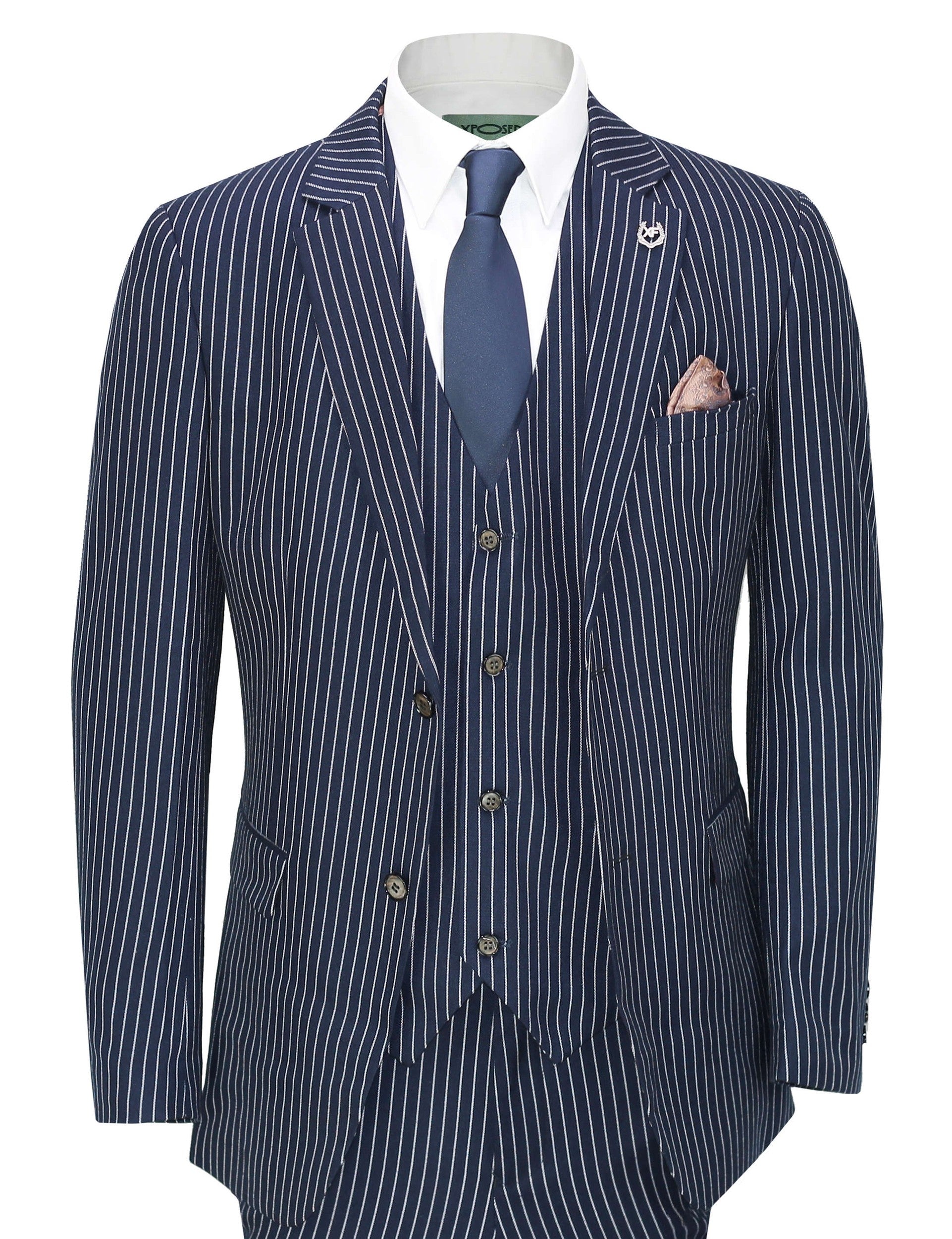 WHITE PIN STRIPE NAVY JACKET