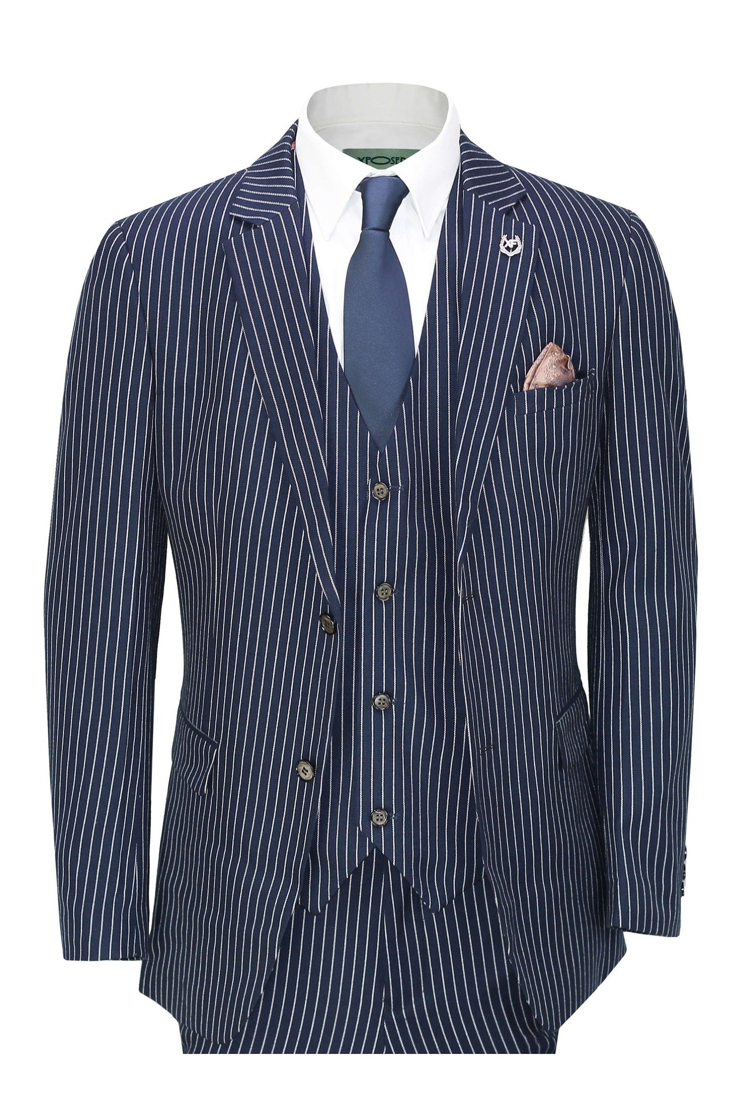 WHITE PIN STRIPE NAVY JACKET