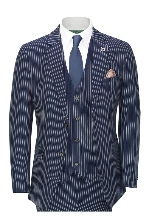 WHITE PIN STRIPE NAVY JACKET