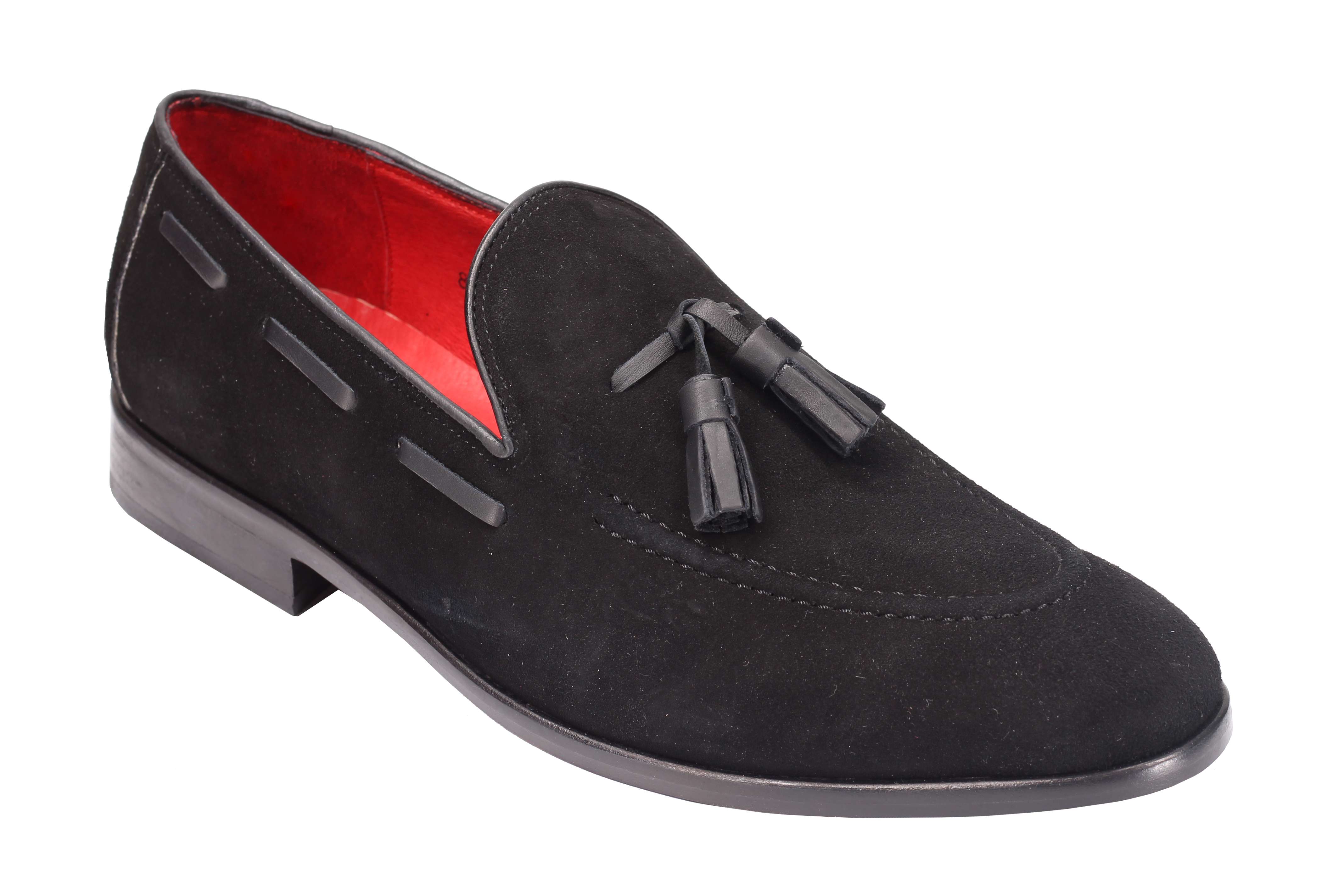 BLACK SUDED LEATHER TASSEL LOAFERS