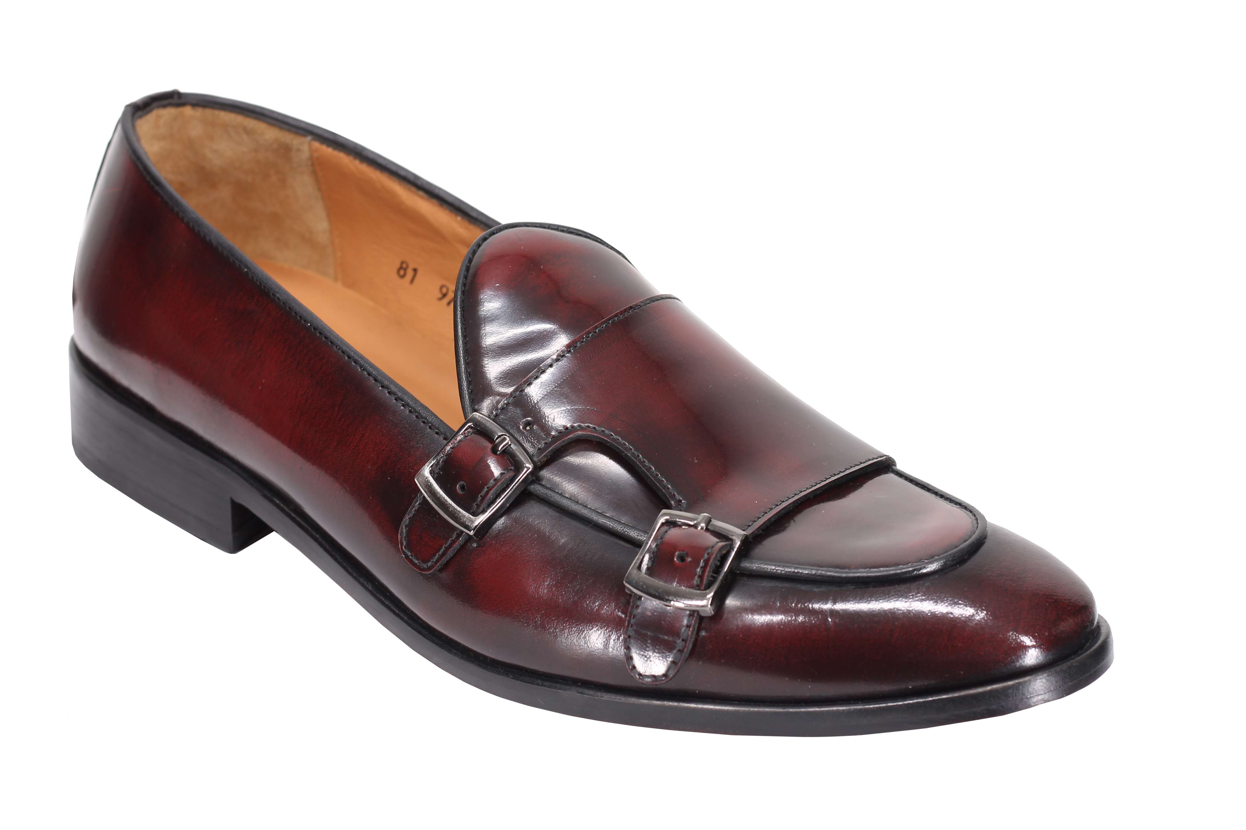 MAROON PATENT LEATHER DOUBLE MONK SHOES