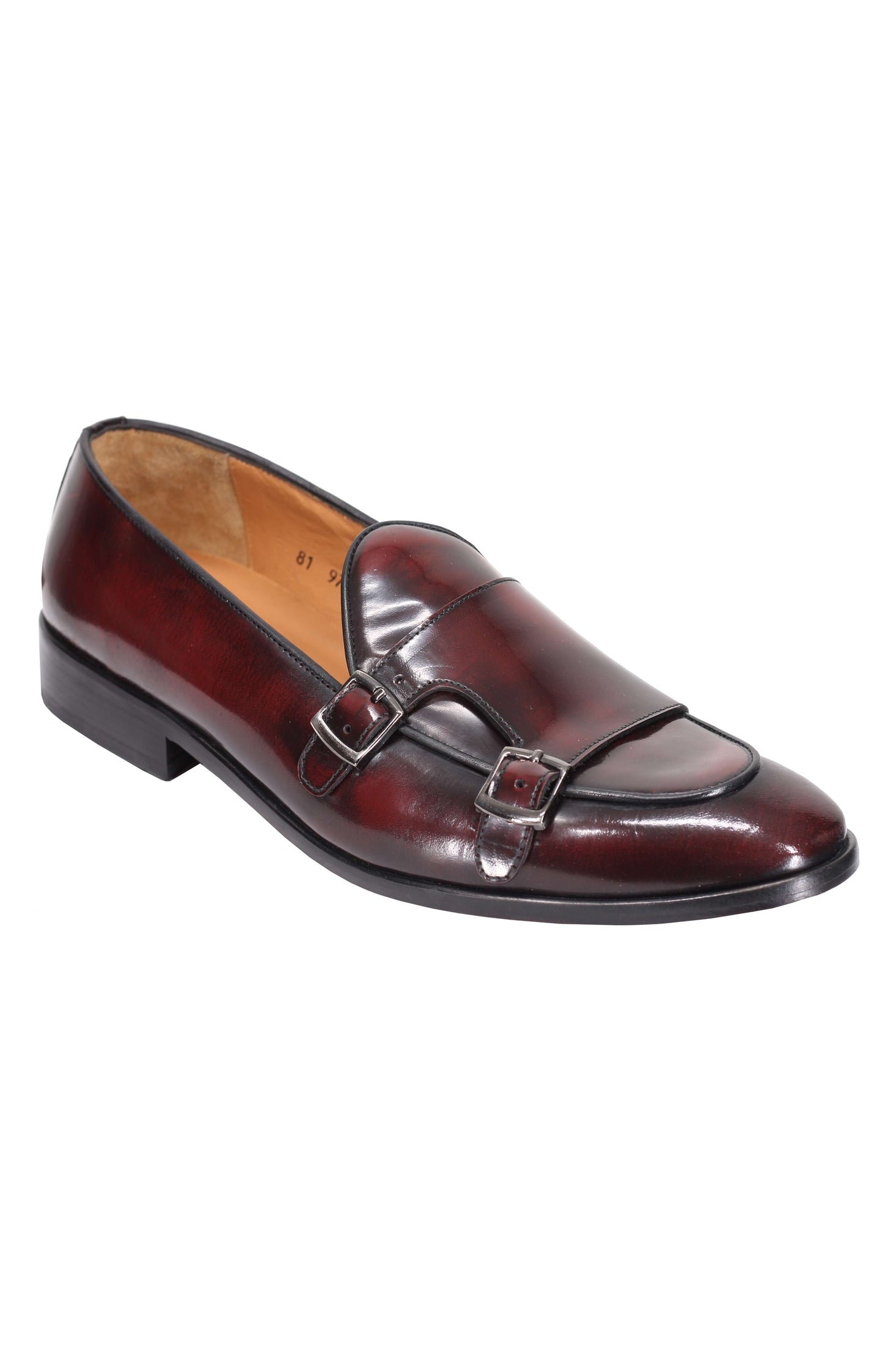 MAROON PATENT LEATHER DOUBLE MONK SHOES