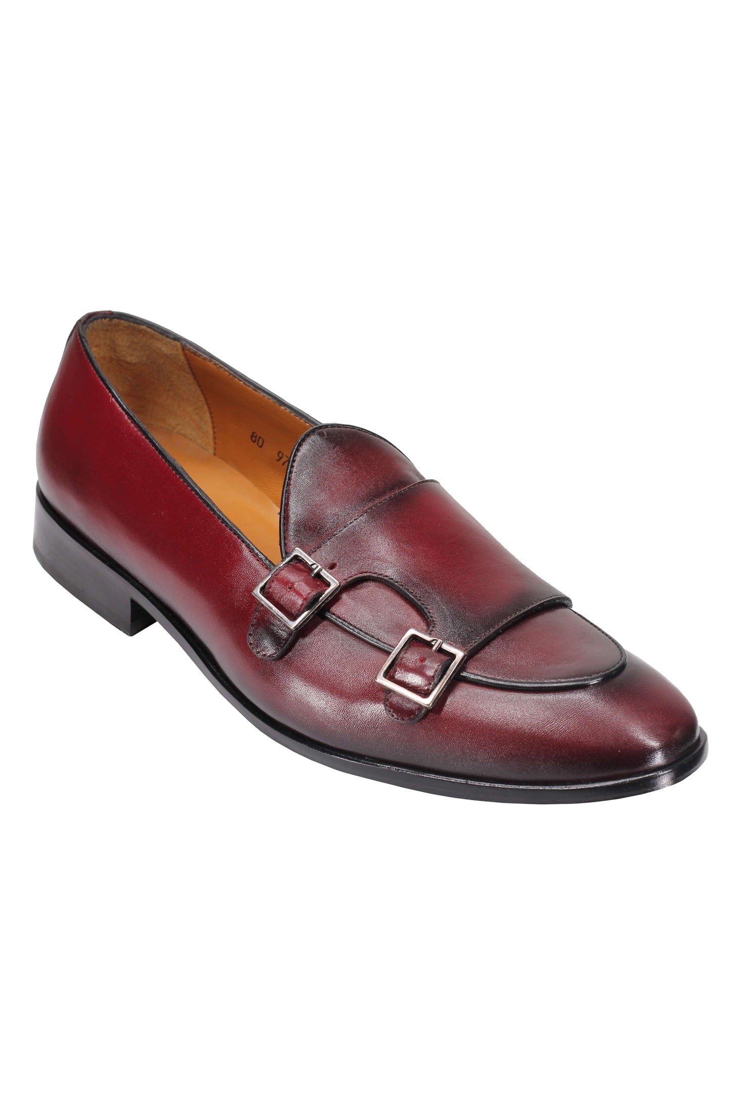Real Leather Double Monk Shoes in Wine