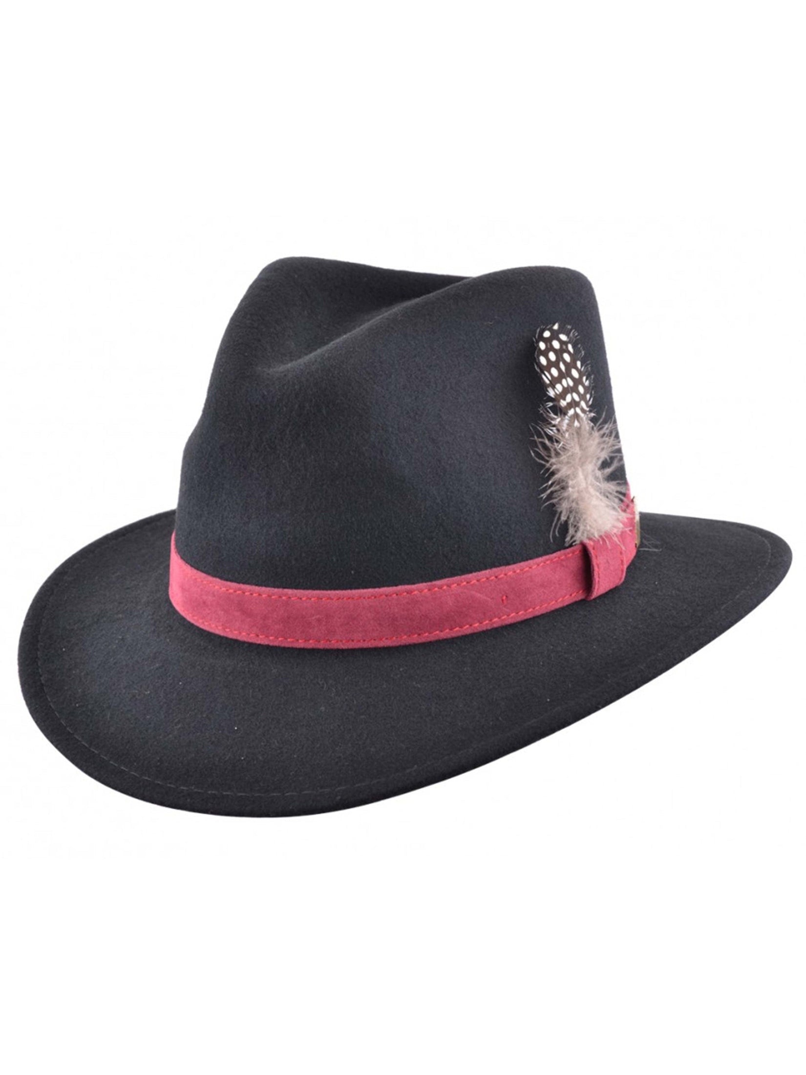 Trilby Fedora 100% Wool Black Hat