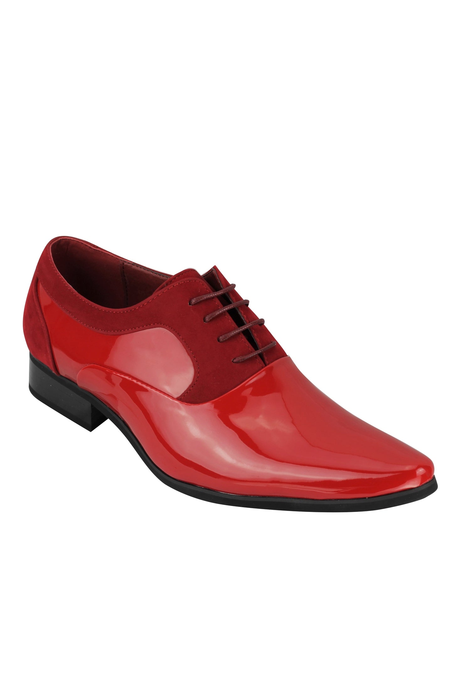 SHINY FAUX LEATHER FORMAL LACE UP SHOES IN RED