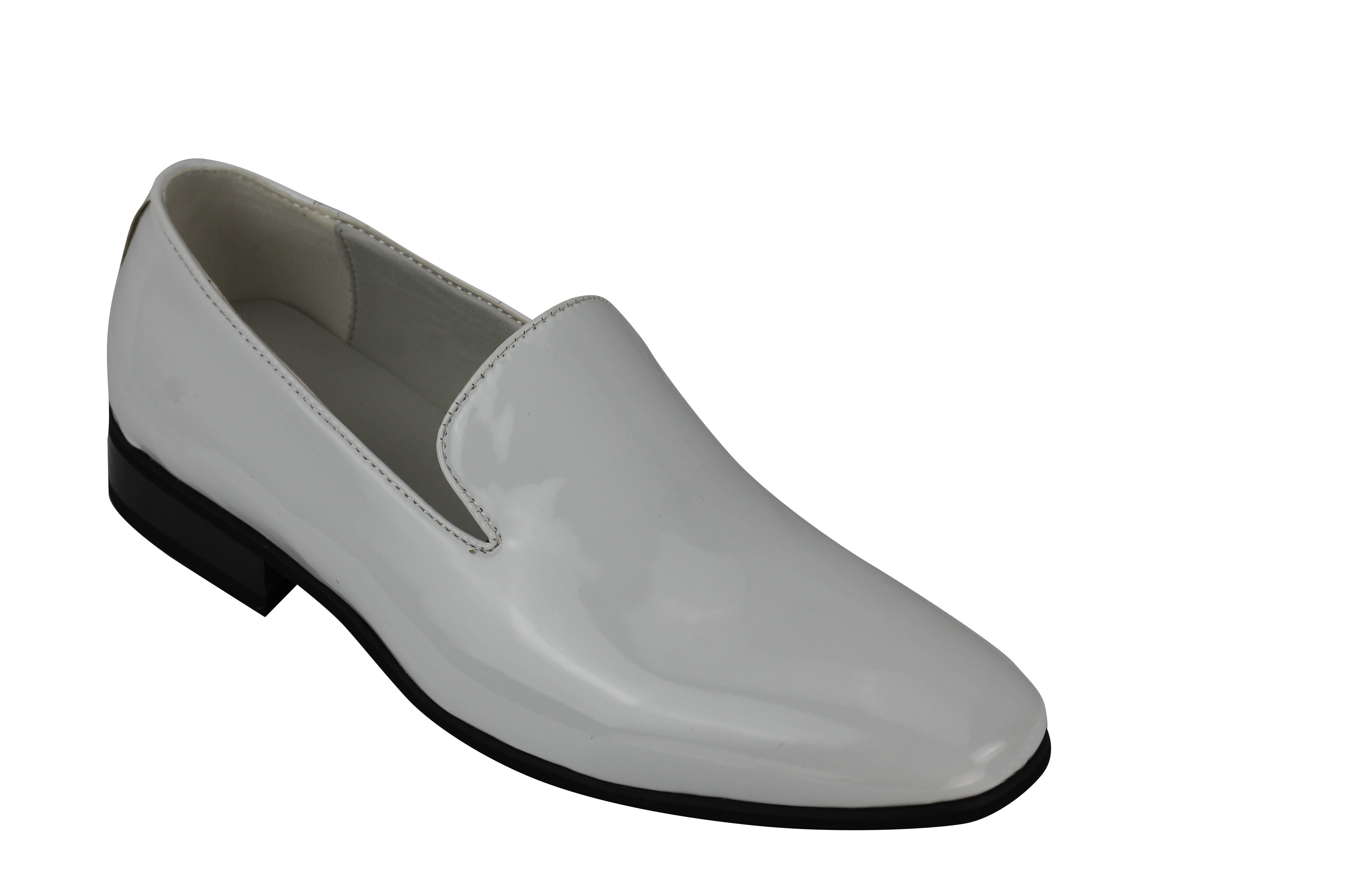 FAUX PATENT LEATHER SHINY SLIP ON SHOES IN WHITE