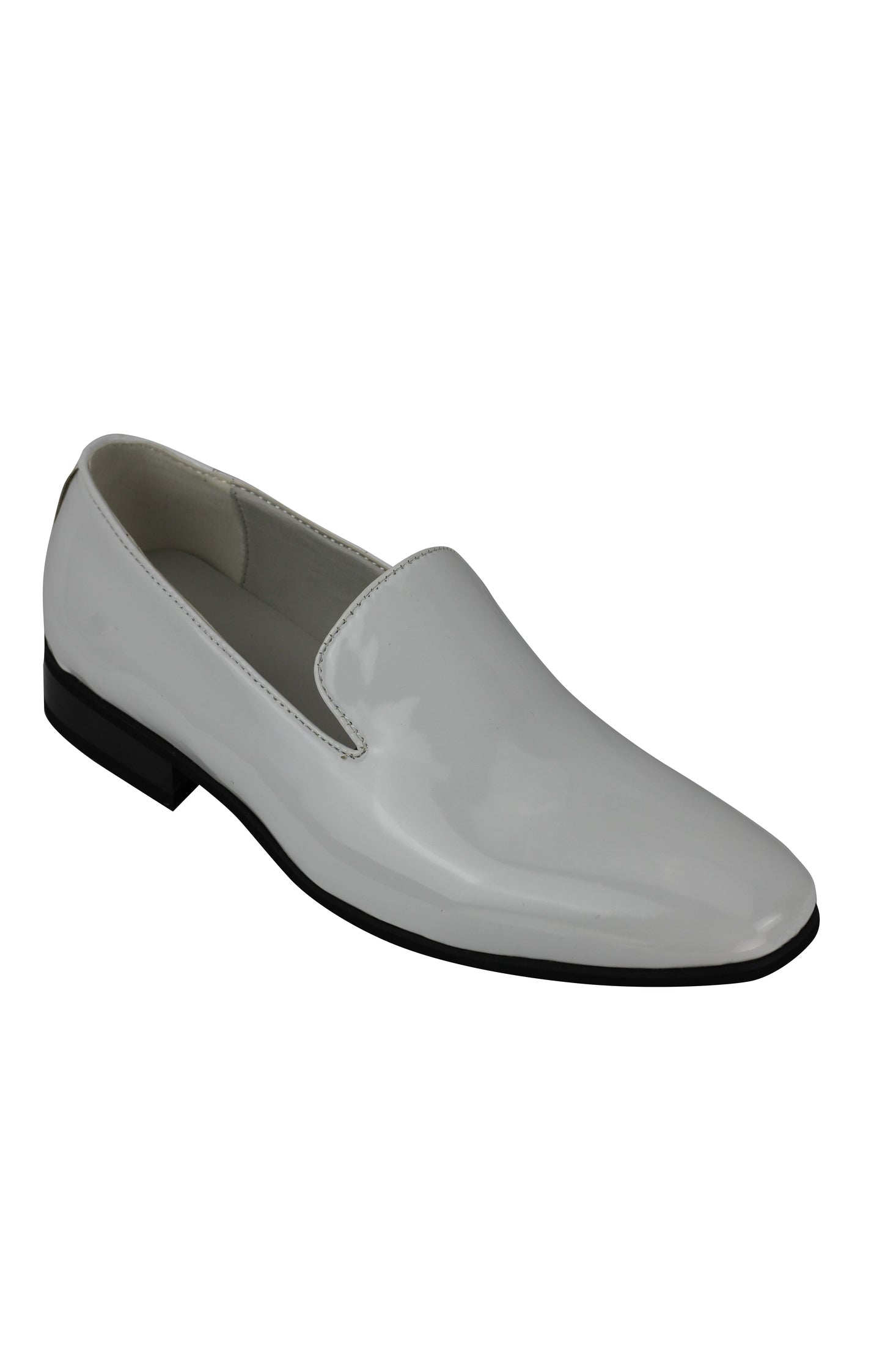 FAUX PATENT LEATHER SHINY SLIP ON SHOES IN WHITE