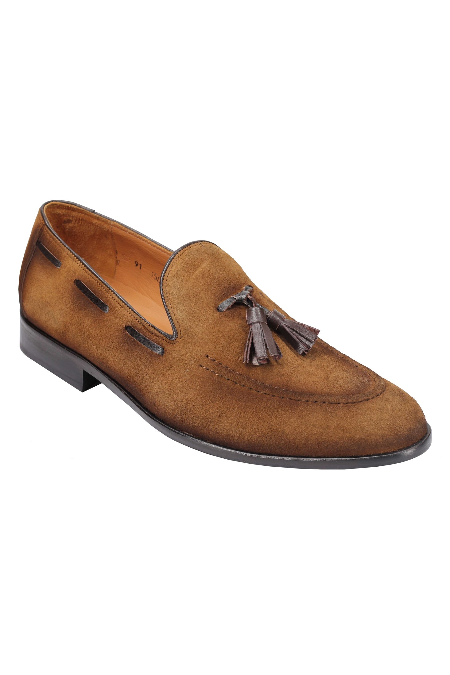 SUDED LEATHER TASSEL LOAFERS IN TAN