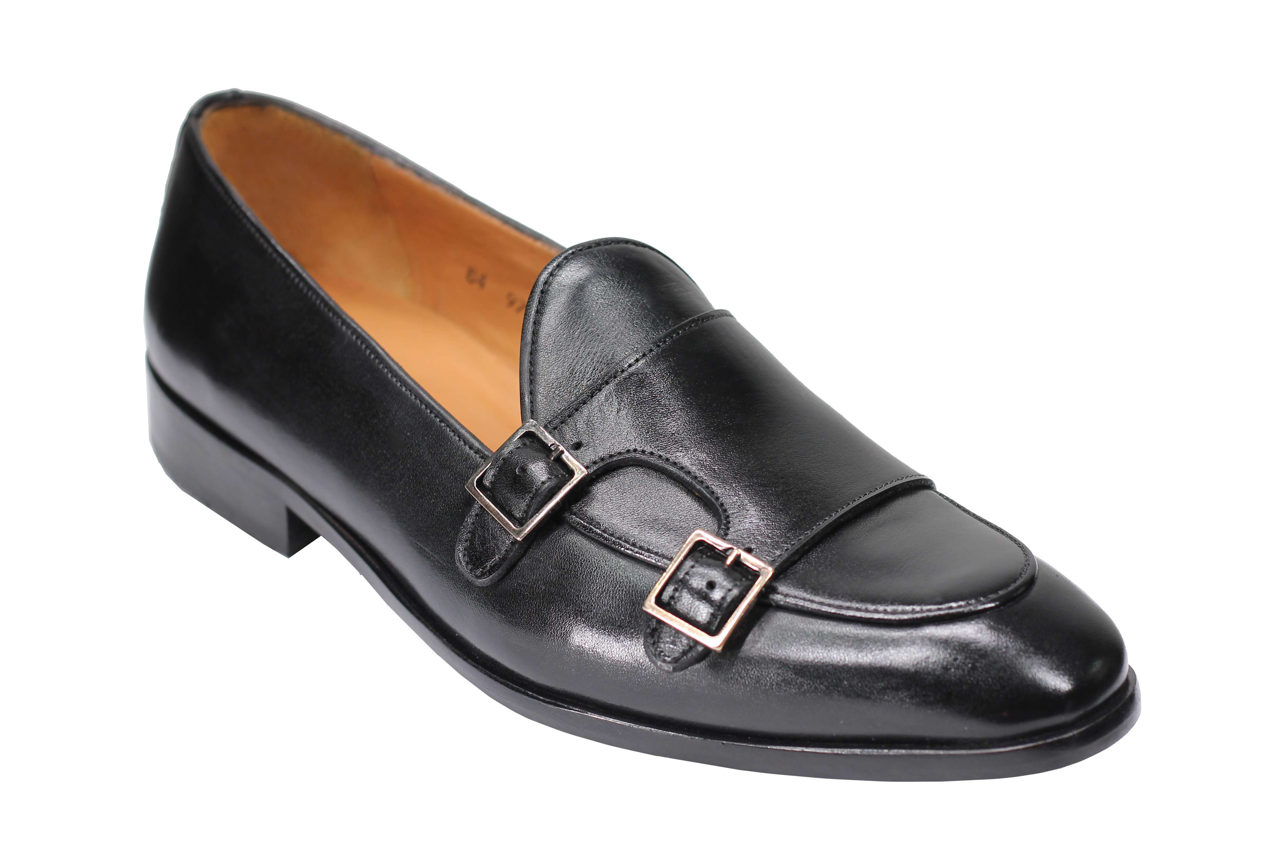 Black Real Leather Double Monk Shoes
