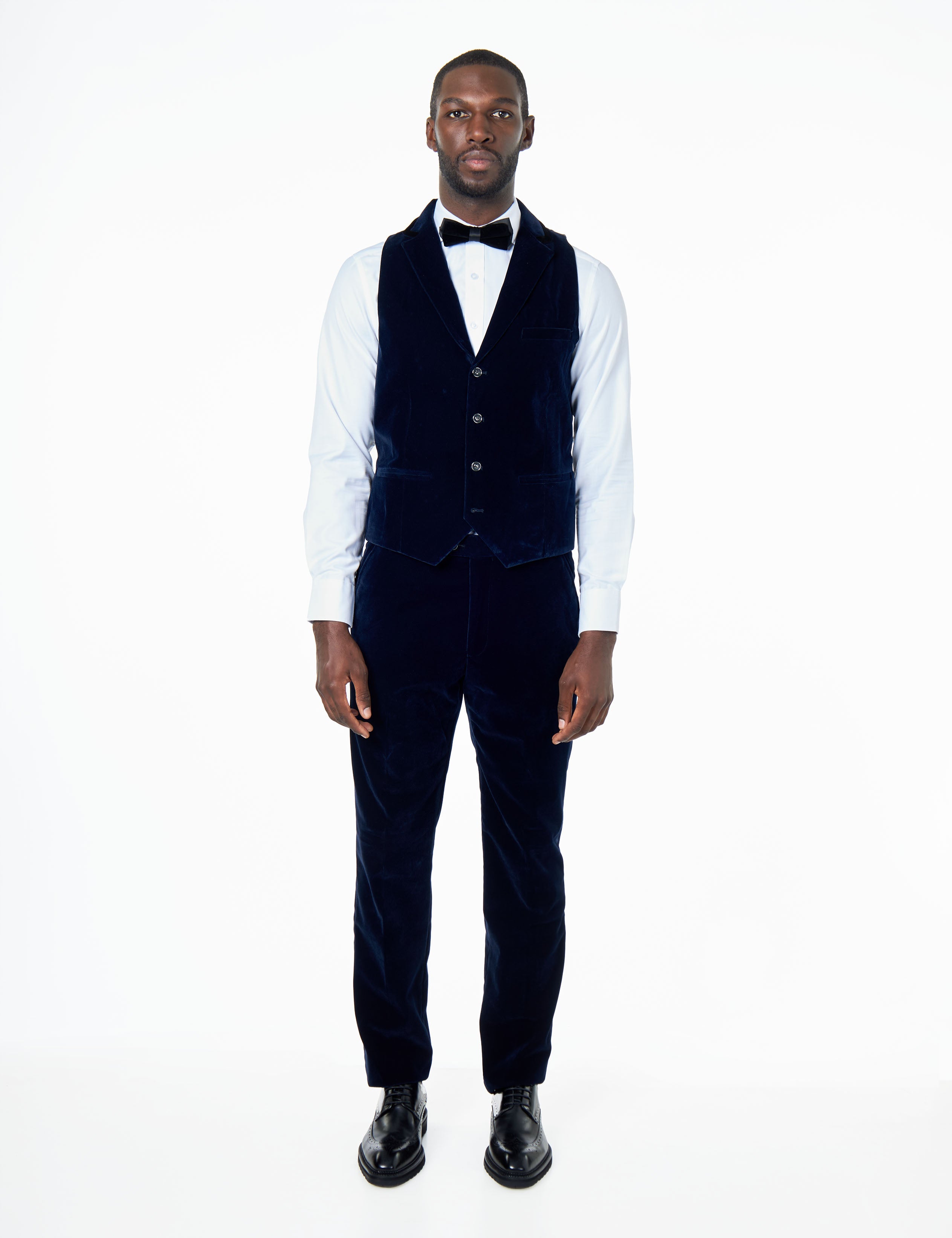 NAVY BLUE VELVET WAISTCOAT WITH NOTCH LAPEL