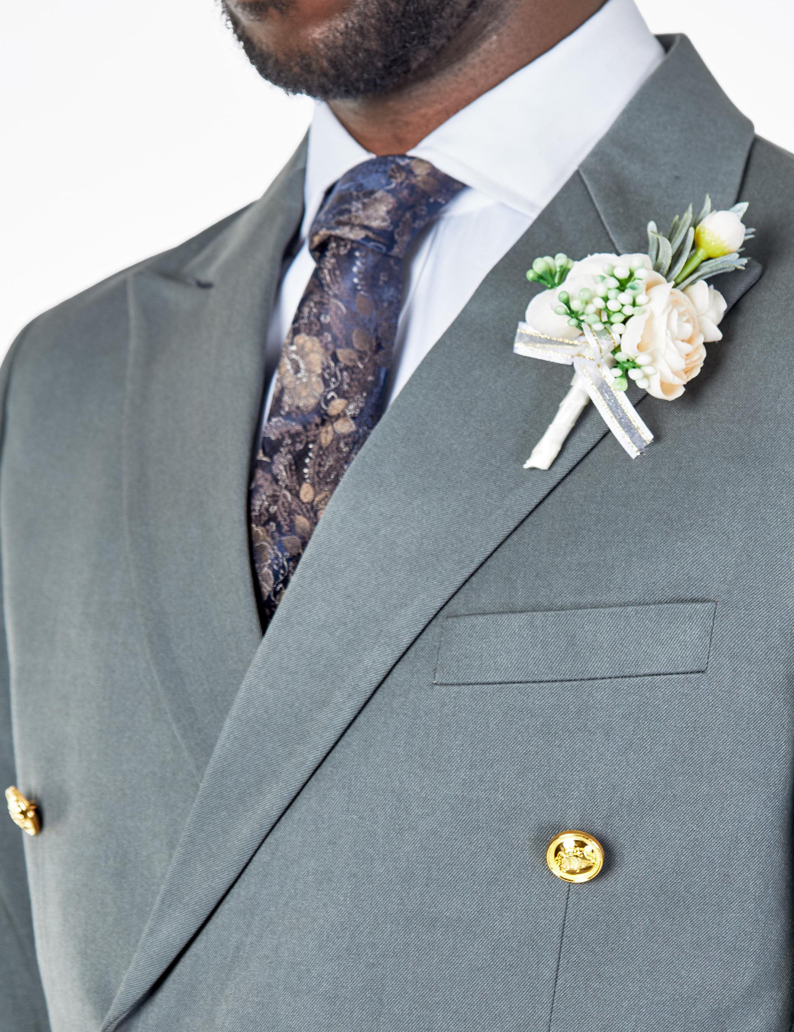 EZRA – PETROL GREEN TAILORED FIT DOUBLE BREASTED SUIT WITH GOLD TONE BUTTONS