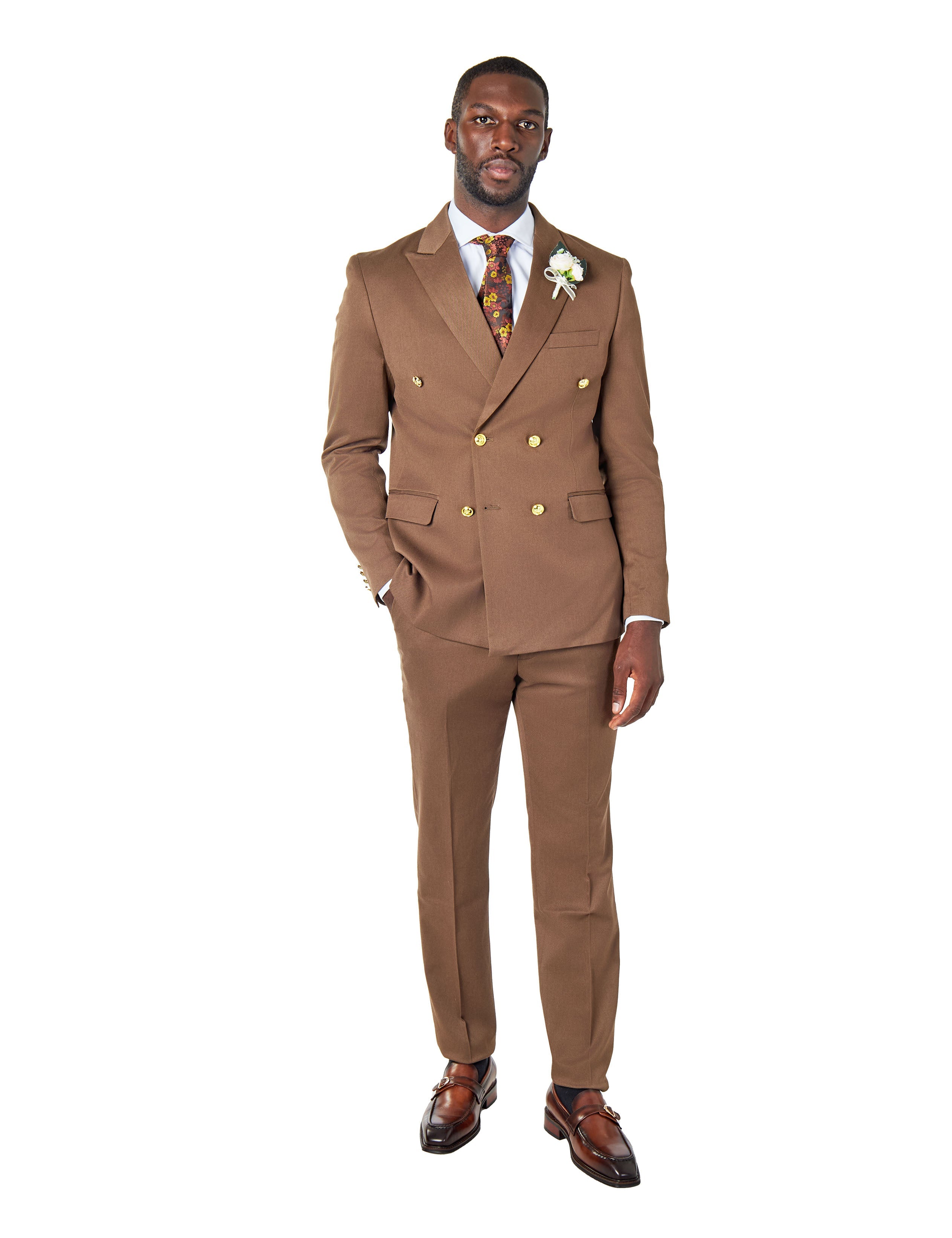 EZRA – Brown Tailored Fit Double Breasted Suit Jacket