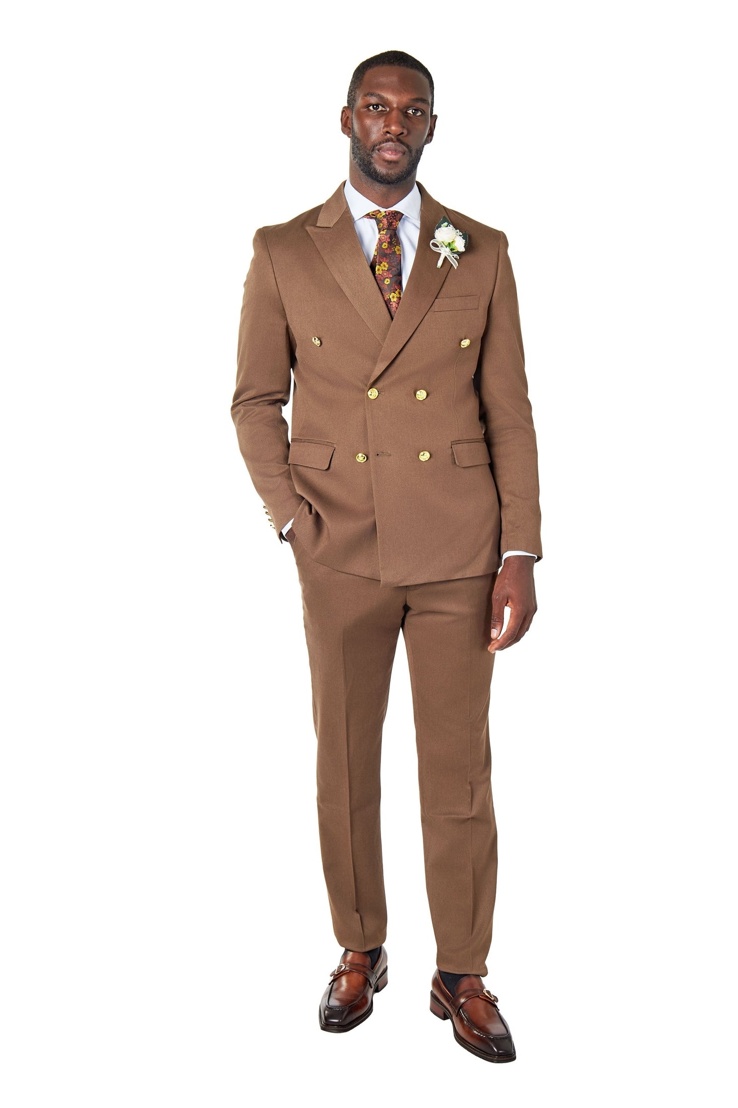EZRA – Brown Tailored Fit Double Breasted Suit Jacket